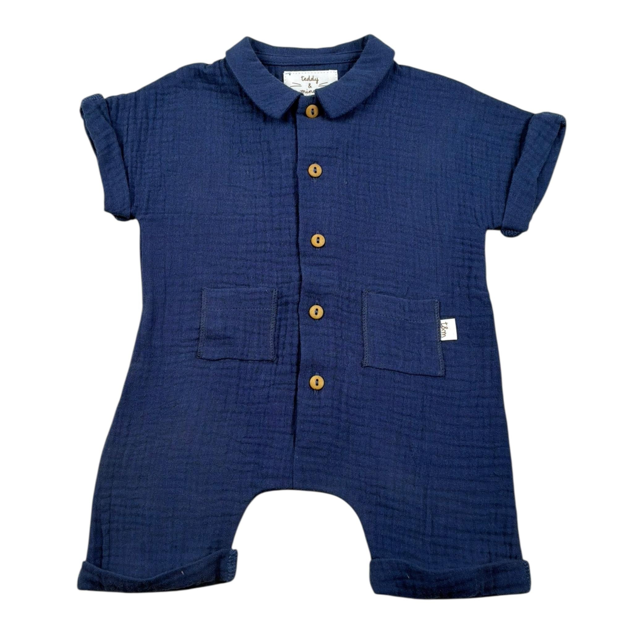 Teddy E Minou Pagliaccetto Mezza Manica Tinta Unita per Neonato E25TU008C0070X BLU TEDDY E MINOU 