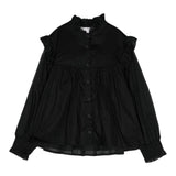 Chloe' Camicia Manica Lunga Tinta Unita Con Rouches  Nero Per Bambina