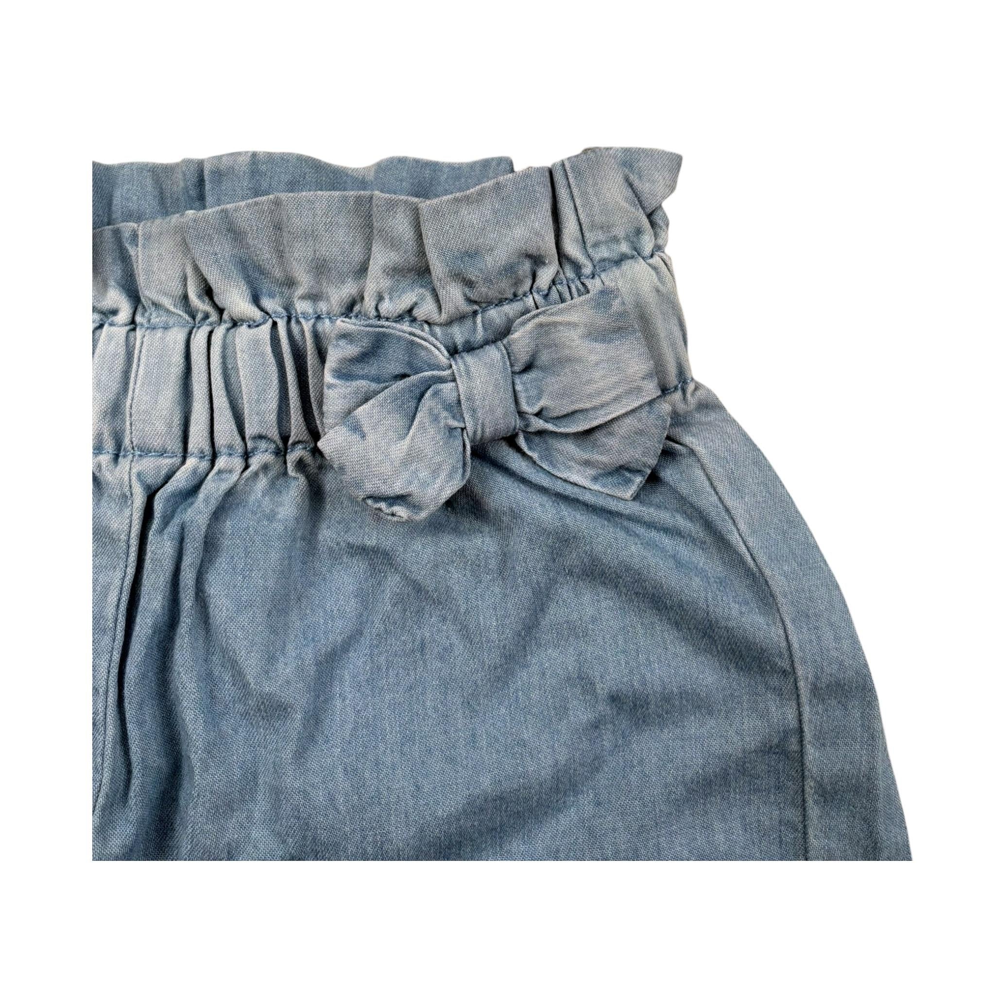 Mini Banda Short In Denim Tinta Unita con Elastico In Vita per Neonata 32744 AZZURRO MINI BANDA 