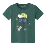 Name.It T-Shirt Girocollo Tinta Unita Con Stampa Verde Per Bambino