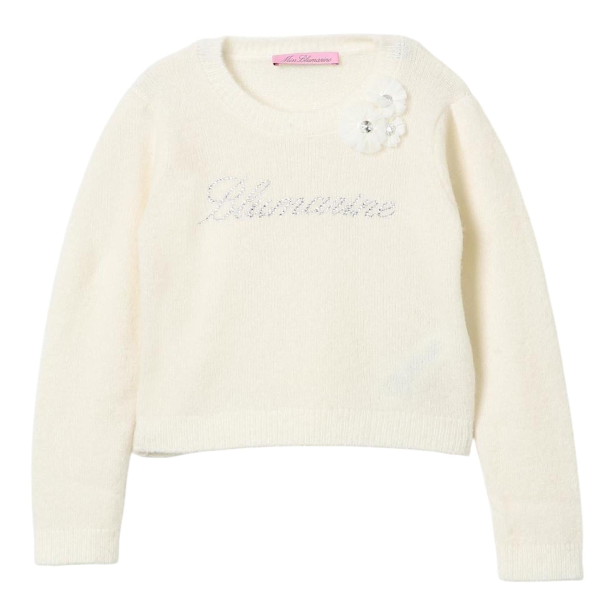 MISS BLUMARINE maglia girocoll tinta unita cn strass Panna per Bambina IF4088MA39P PANNA MISS BLUMARINE 