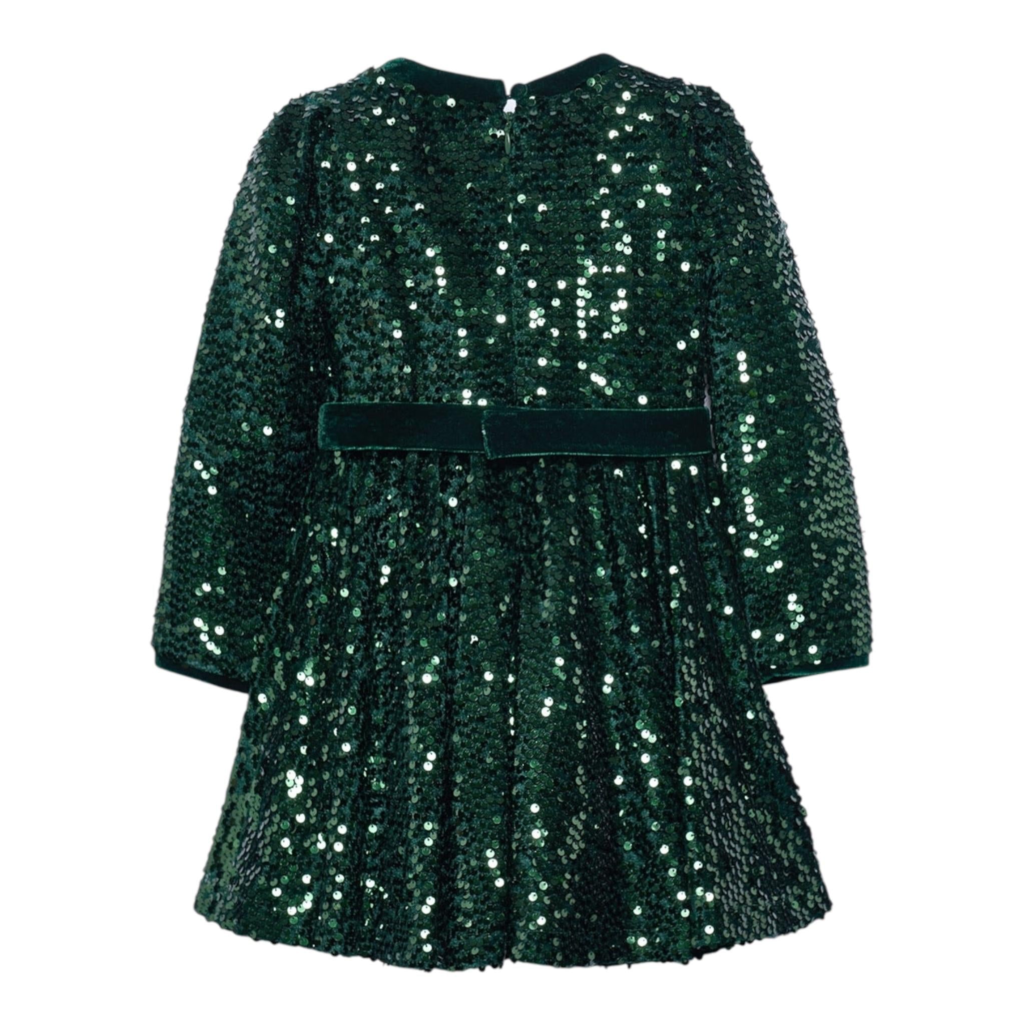 ABEL & LULA abito tinta unita con cintura e paillettes Verde per Bambina 5528X VERDE ABEL & LULA 