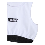 Msgm Top Giromanica Tinta Unita Con Stampa Logo Bianco Per Bambina