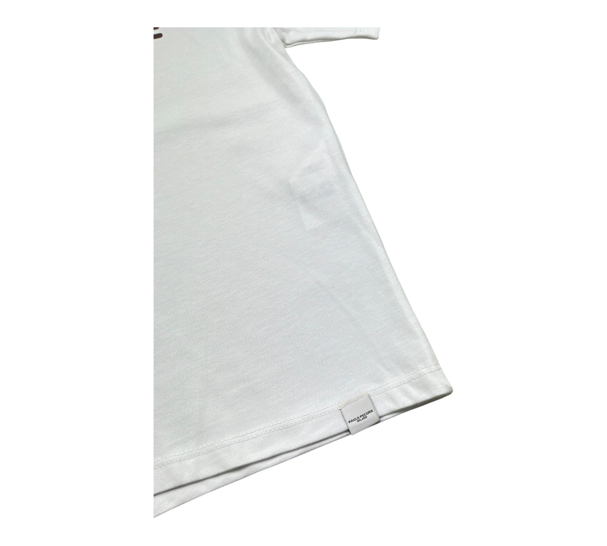 Paolo Pecora T-Shirt Girocollo Tinta Unita con Stampa per Bambino PP4358 BIANCO PAOLO PECORA 
