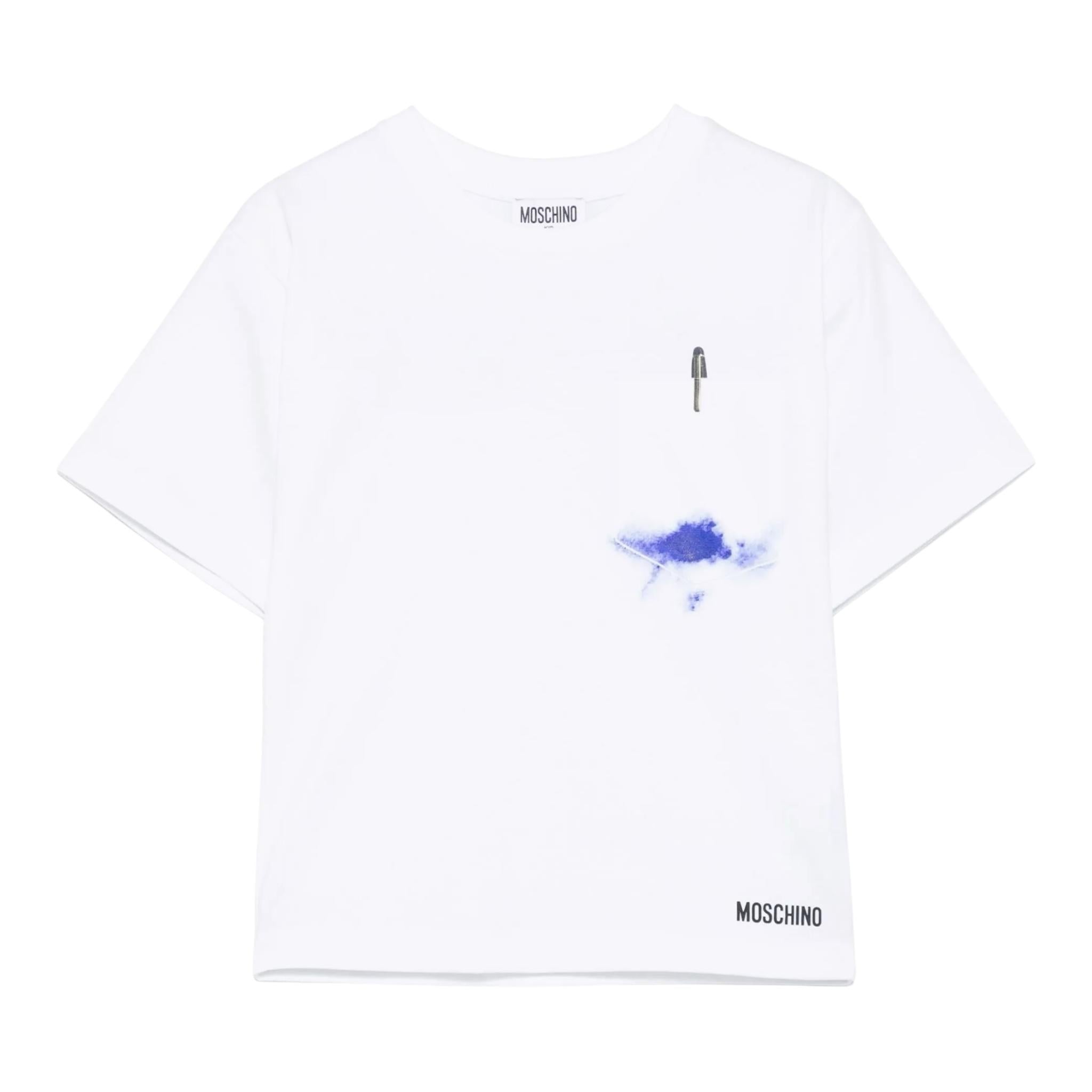 Moschino T-Shirt Girocollo Tinta Unita con Taschino per Bambino HUM055X BIANCO MOSCHINO 