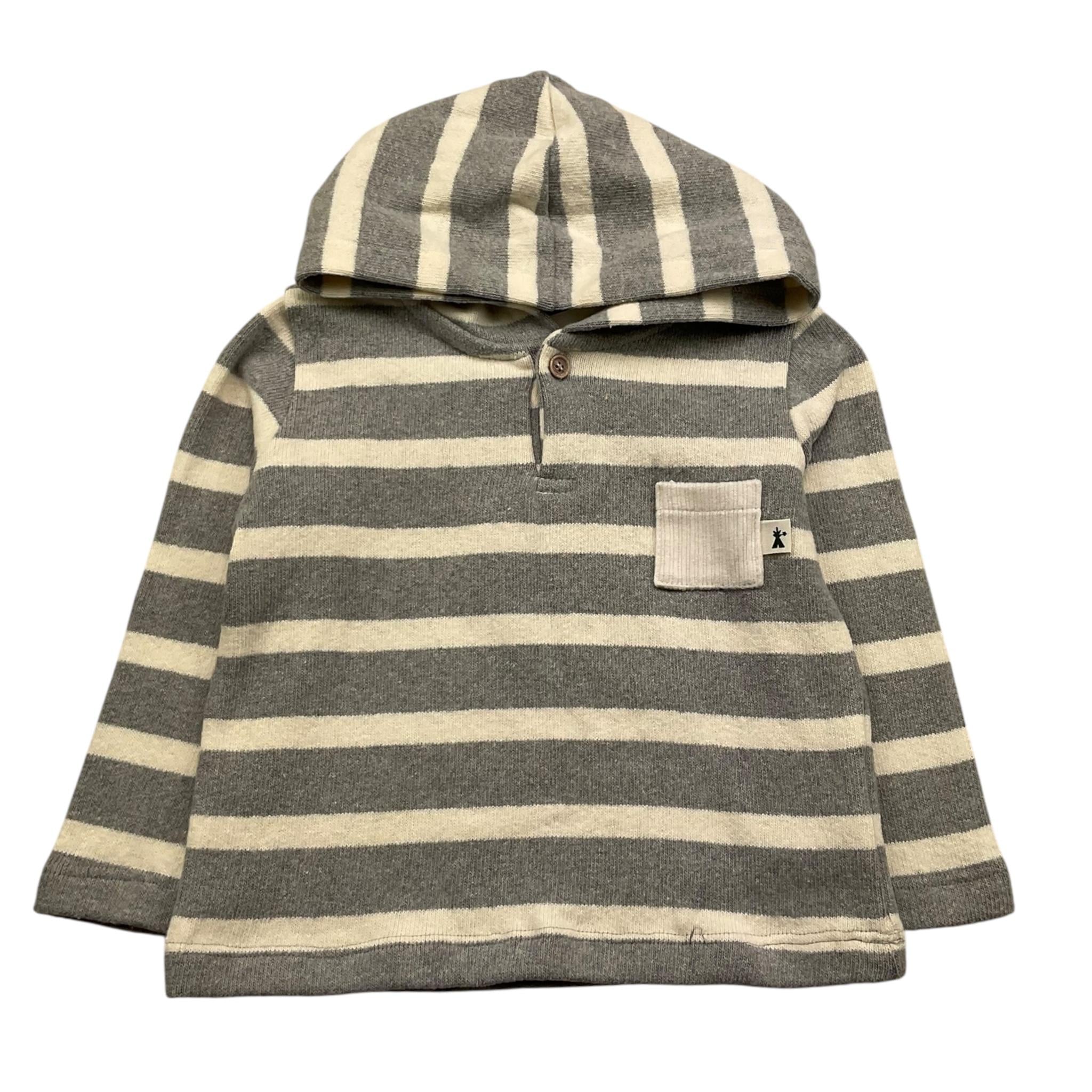 PETIT INDI felpa con cappuccio fantasia a righe Panna/grigio per Neonato AW24BK7606 PANNA/GRIGIO PETIT INDI 