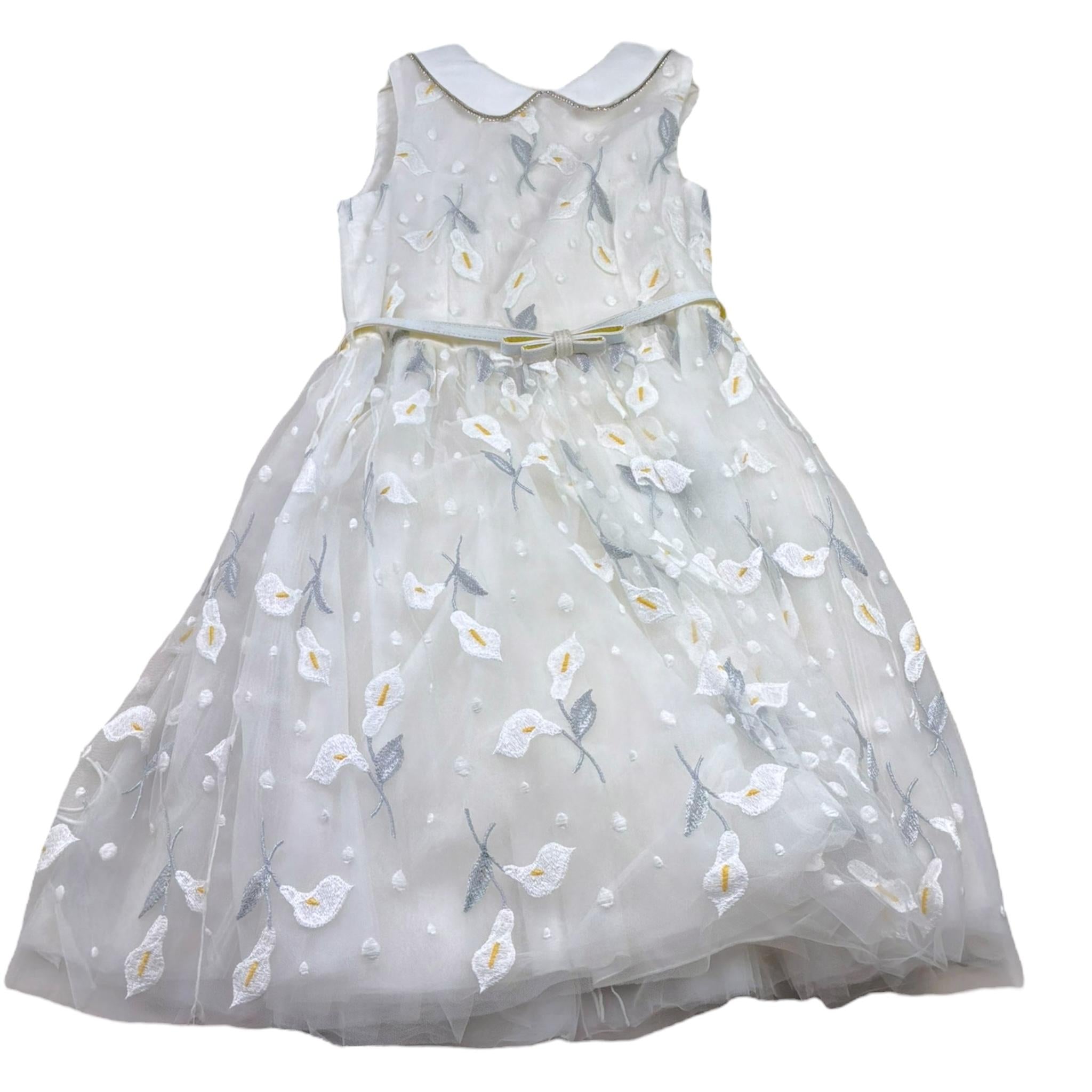 Monnalisa Abito Cerimonia Tinta Unita con Brillantini E Ricami per Bambina 711916 PANNA MONNALISA 