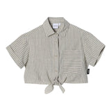 Aspesi Camicia Mezza Manica Modello Crop Tinta Unita Con Fantasia A Righe Grigio Per Bambina