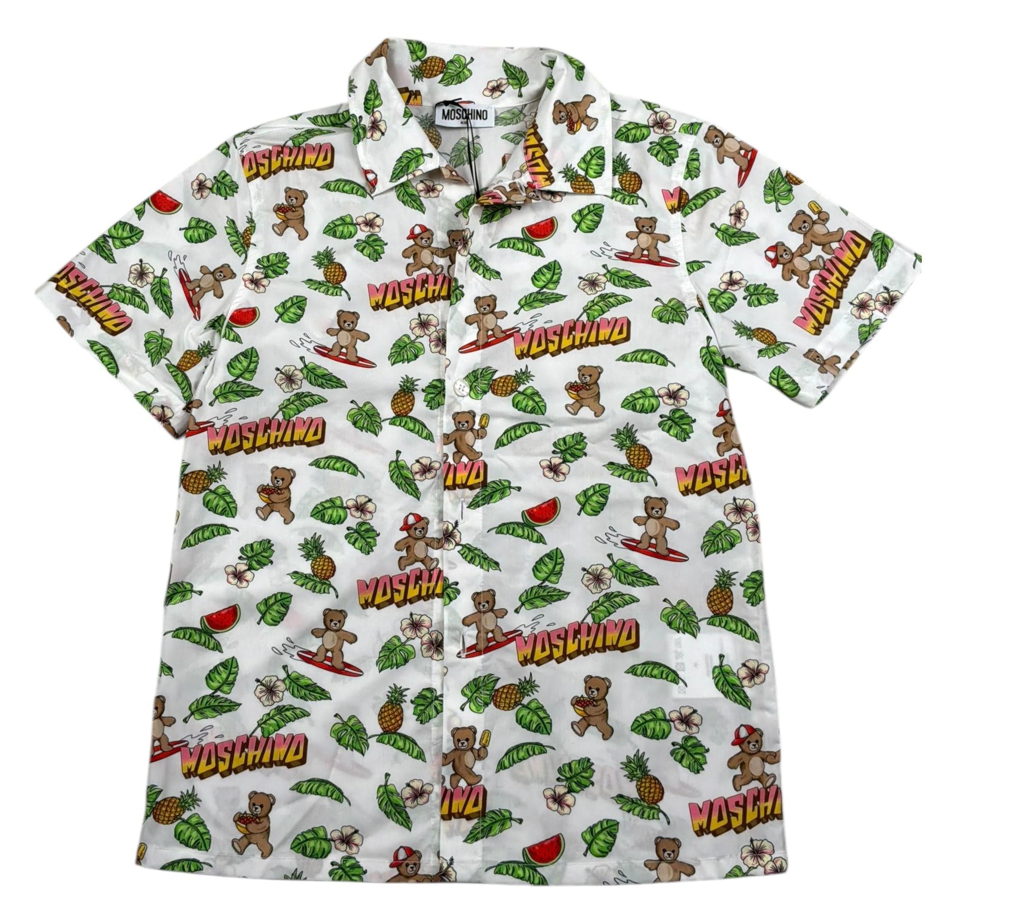 Moschino Camicia Mezza Manica Tinta Unita con Stampe per Bambino MUX01X BIANCO MOSCHINO 