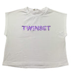 Twinset T-Shirt Girocollo Tinta Unita con Stampa per Bambina 251GJ2537 BIANCO TWINSET 