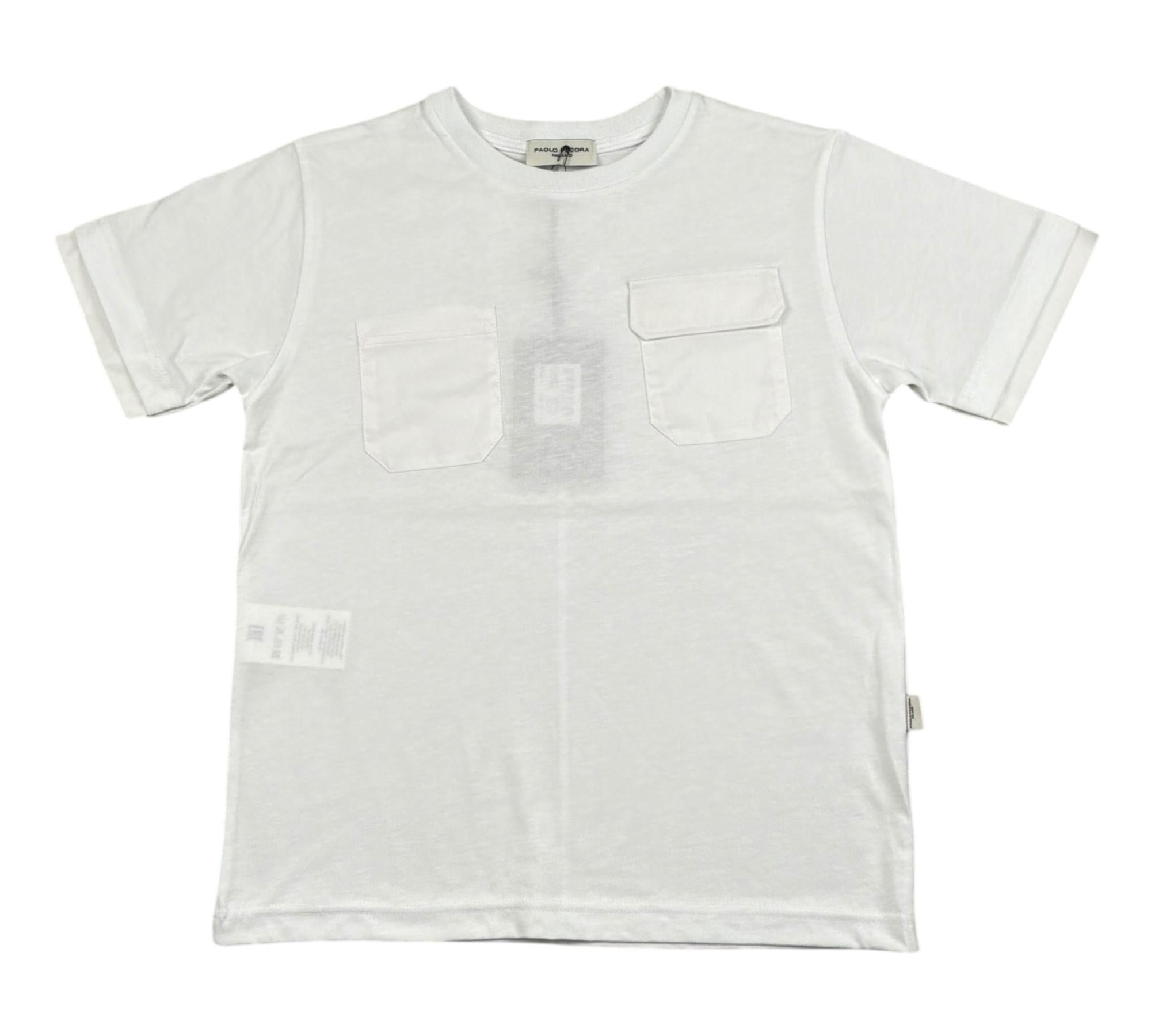 Paolo Pecora T-Shirt Girocollo Tinta Unita con Taschini per Bambino PP4351 BIANCO PAOLO PECORA 