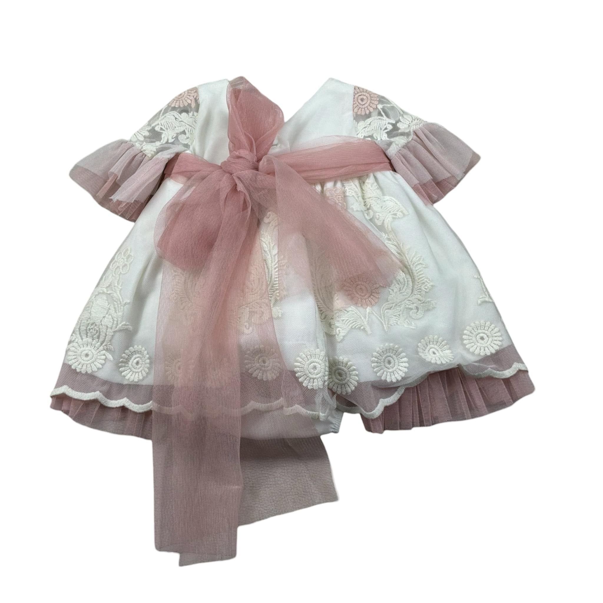 Cua-Cuak Abito Cerimonia tinta unita con Ricami Panna per Neonata 5825 PANNA CUA-CUAK 