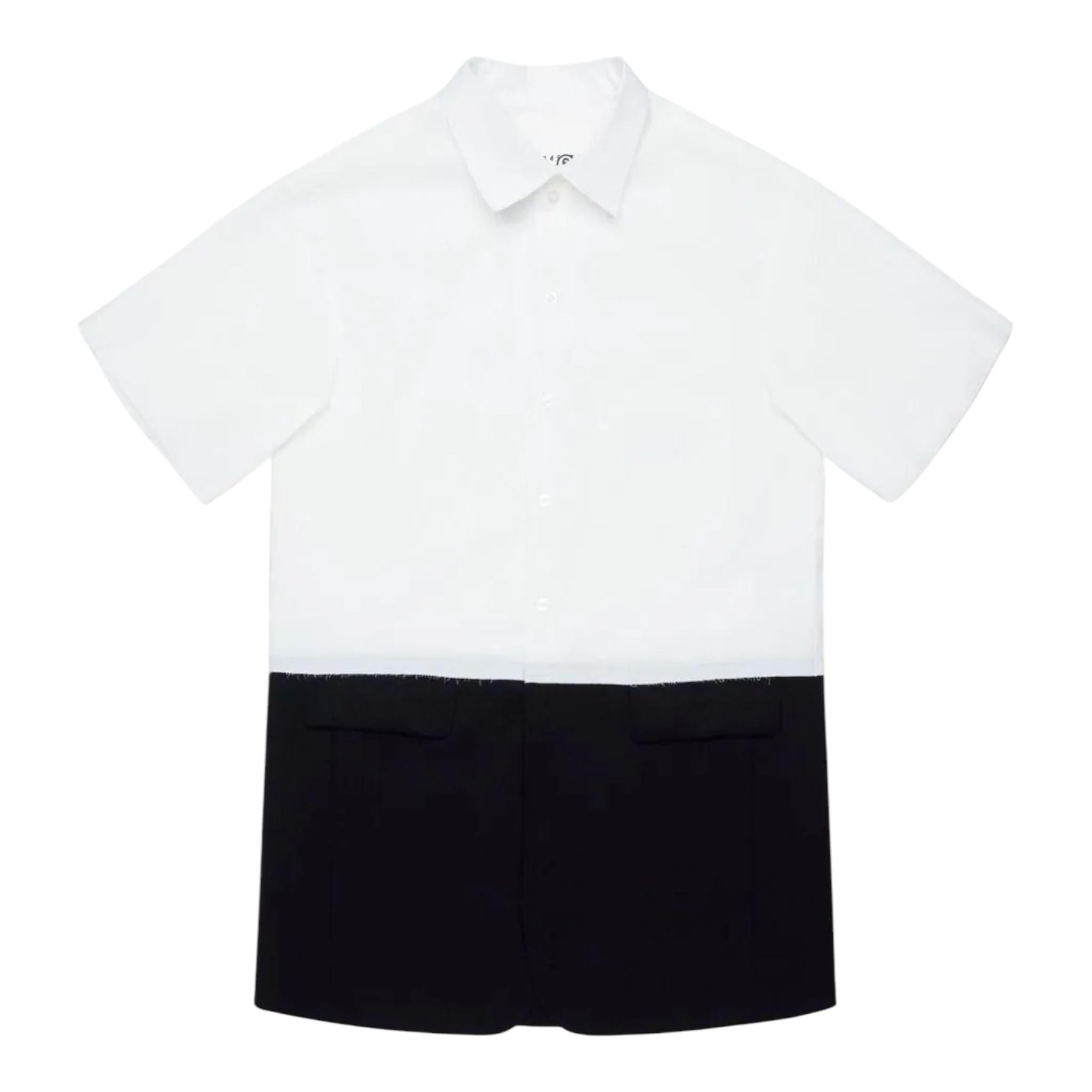 MAISON MARGIELA abito camicia mezza manica bicolore Bianco/nero per Bambino M60641 BIANCO/NERO MAISON MARGIELA 
