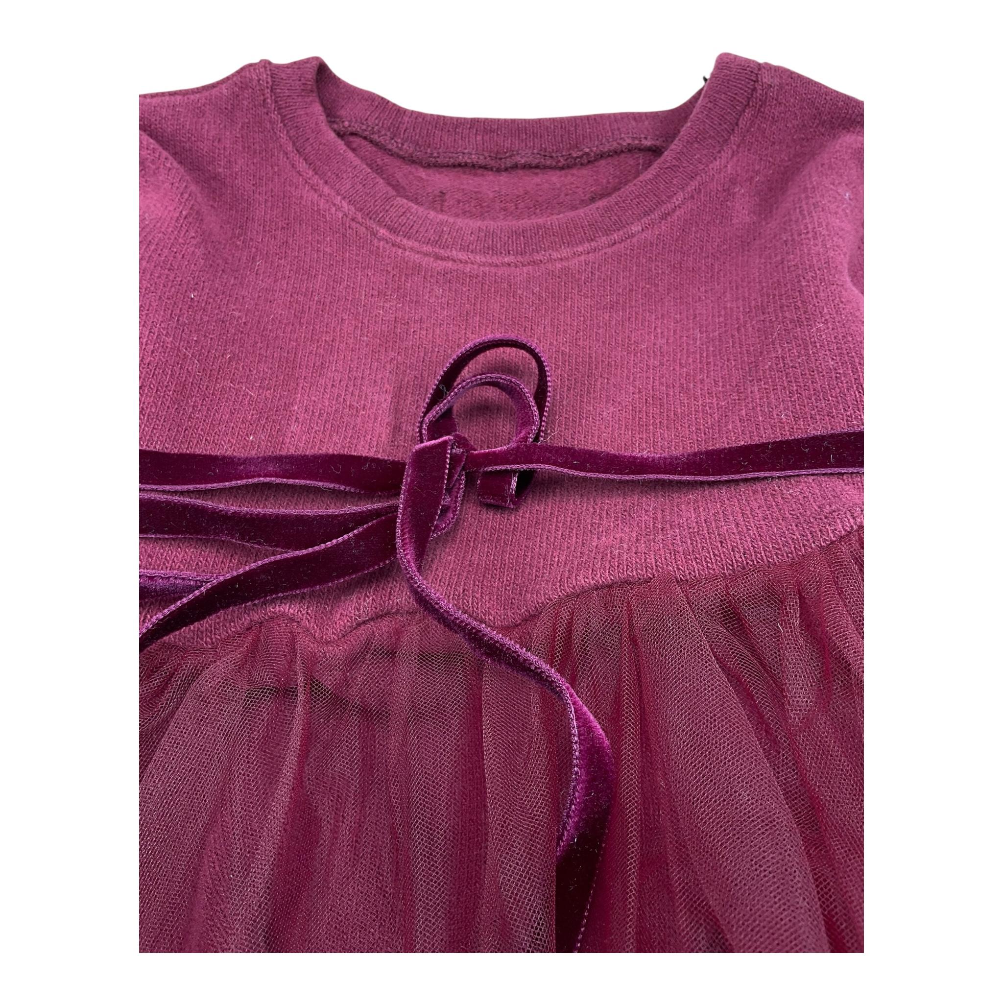 @MADILLY abito tinta unita manica lunga con tulle Bordeaux per Bambina 01908 BORDEAUX @MADILLY 