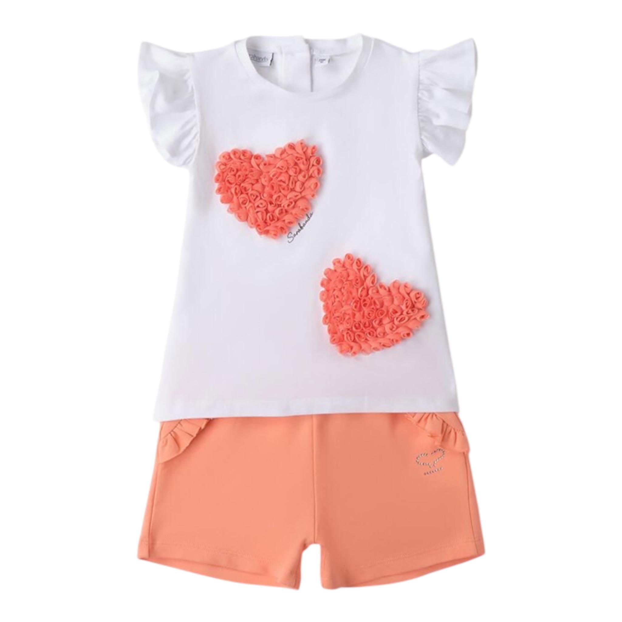 Sarabanda Completo 2 Pezzi T-Shirt-Shorts per Bambina 0B349XJ BIANCO/PESCA SARABANDA 
