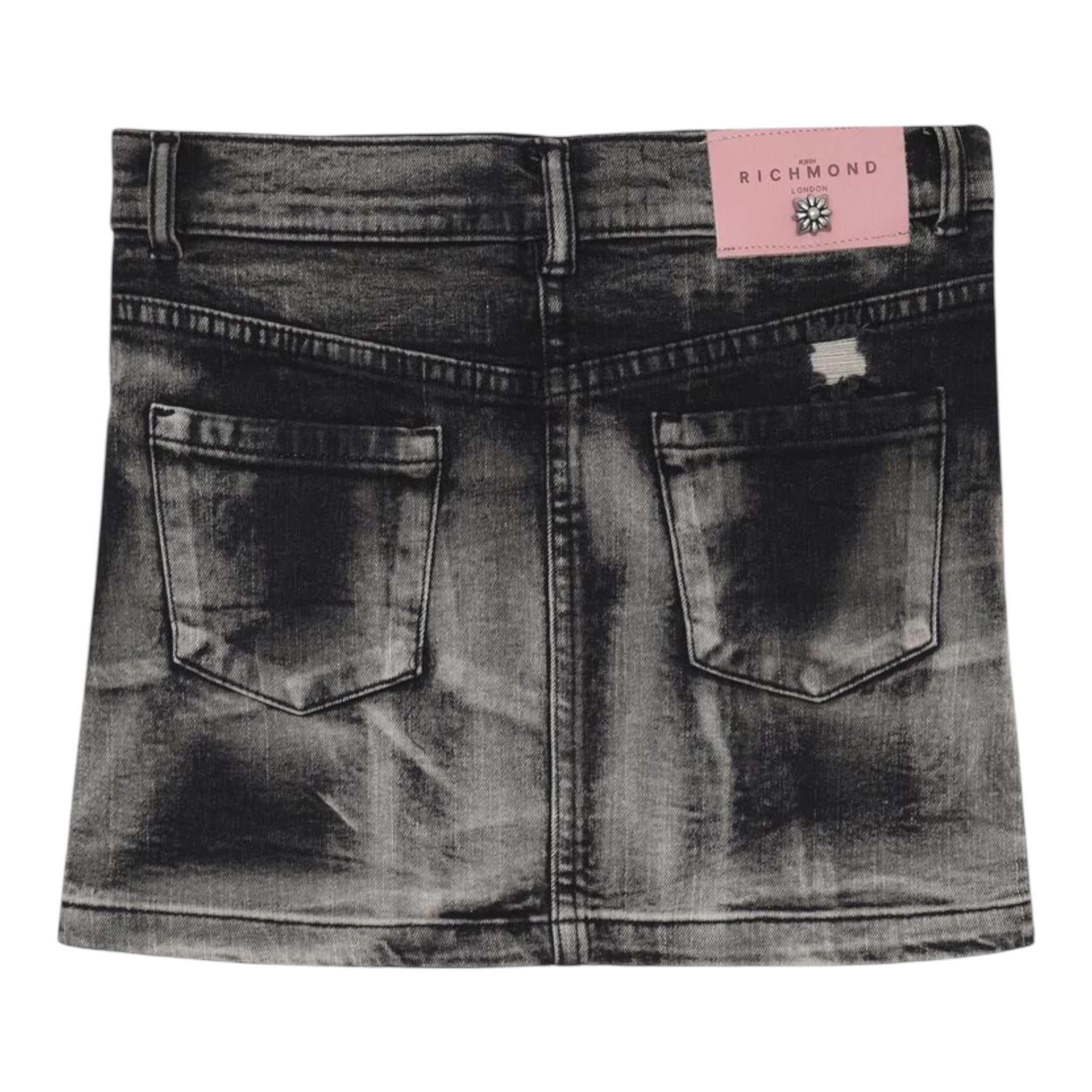 John Richmond Gonna In Denim Tinta Unita con Girovita Regolabile per Bambina RGP25016GOX NERO JOHN RICHMOND 