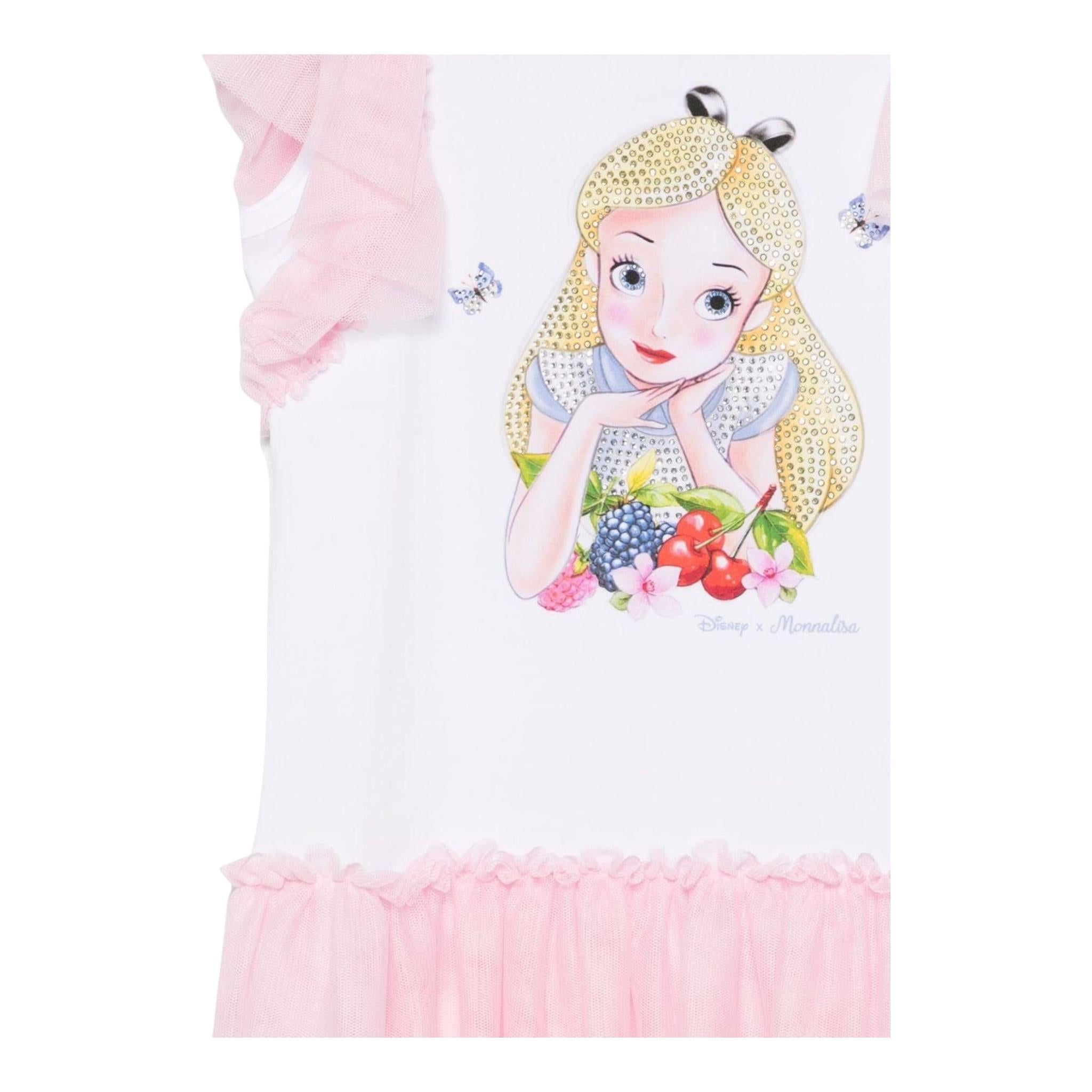 Monnalisa Abito Bicolore con Stampa E Brillantini per Bambina 19E918 BIANCO/ROSA MONNALISA 