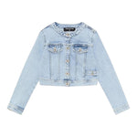 Patrizia Pepe Giubbino In Denim tinta unita con Bottoni Azzurro per Bambina 7O0038X AZZURRO PATRIZIA PEPE 