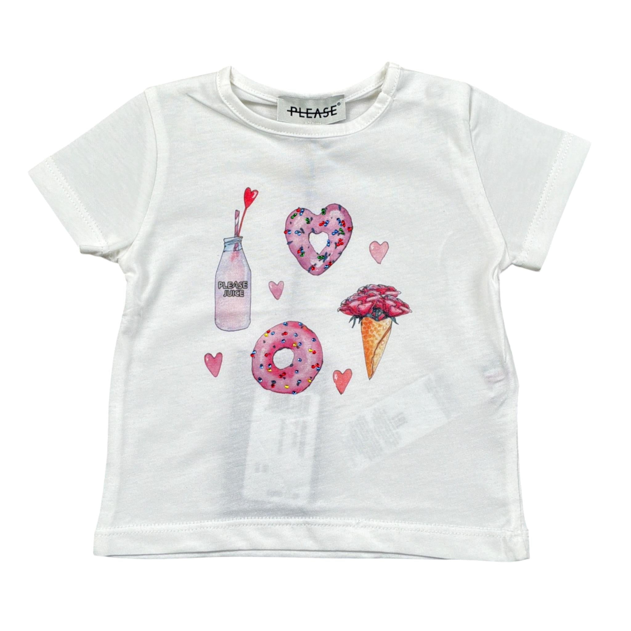 Please T-Shirt Girocollo tinta unita con Stampa Bianco per Neonata MBB3030G27 BIANCO PLEASE 