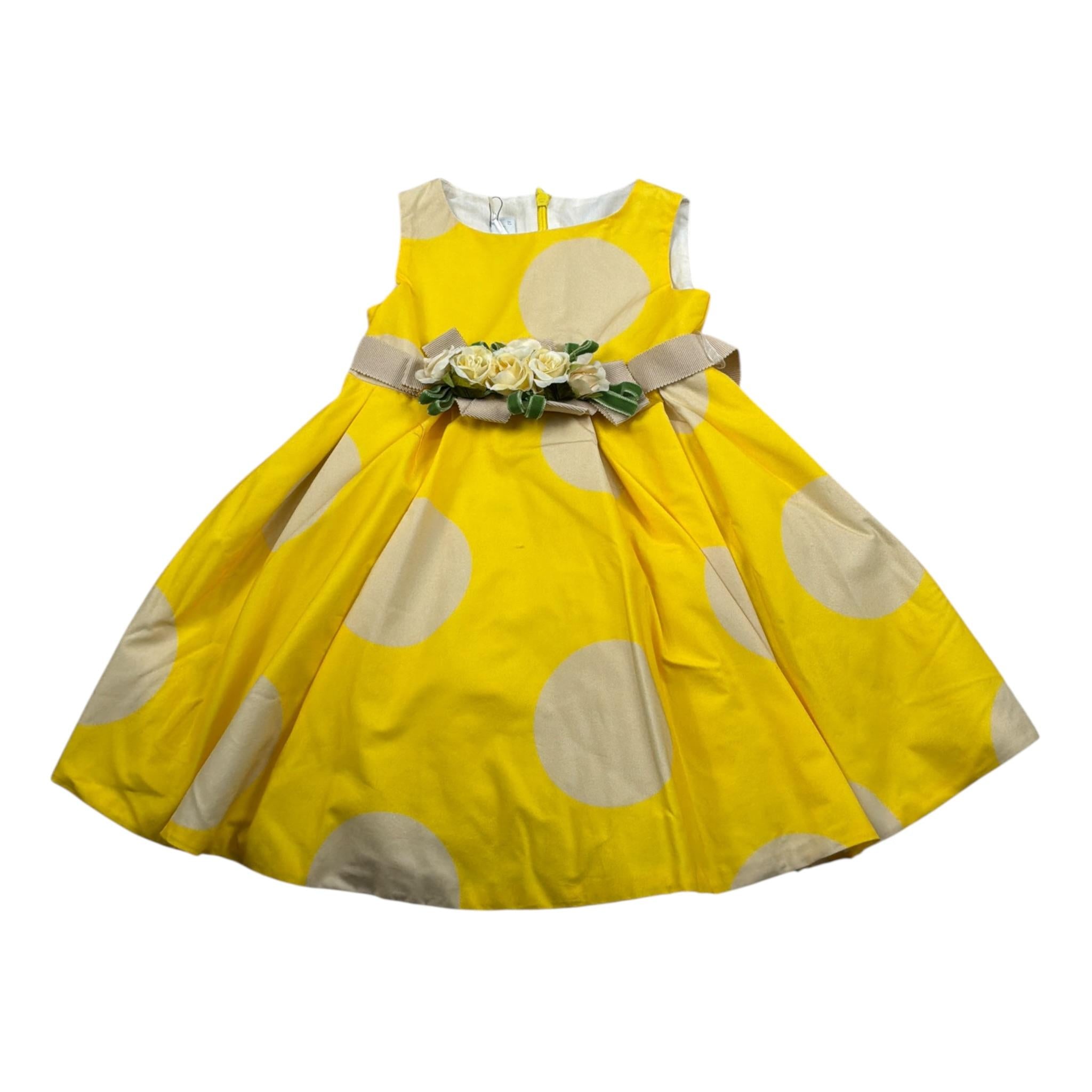 Colori Chiari Abito Giromanica tinta unita con Cinturino Giallo per Neonata FN107059 GIALLO COLORI CHIARI 