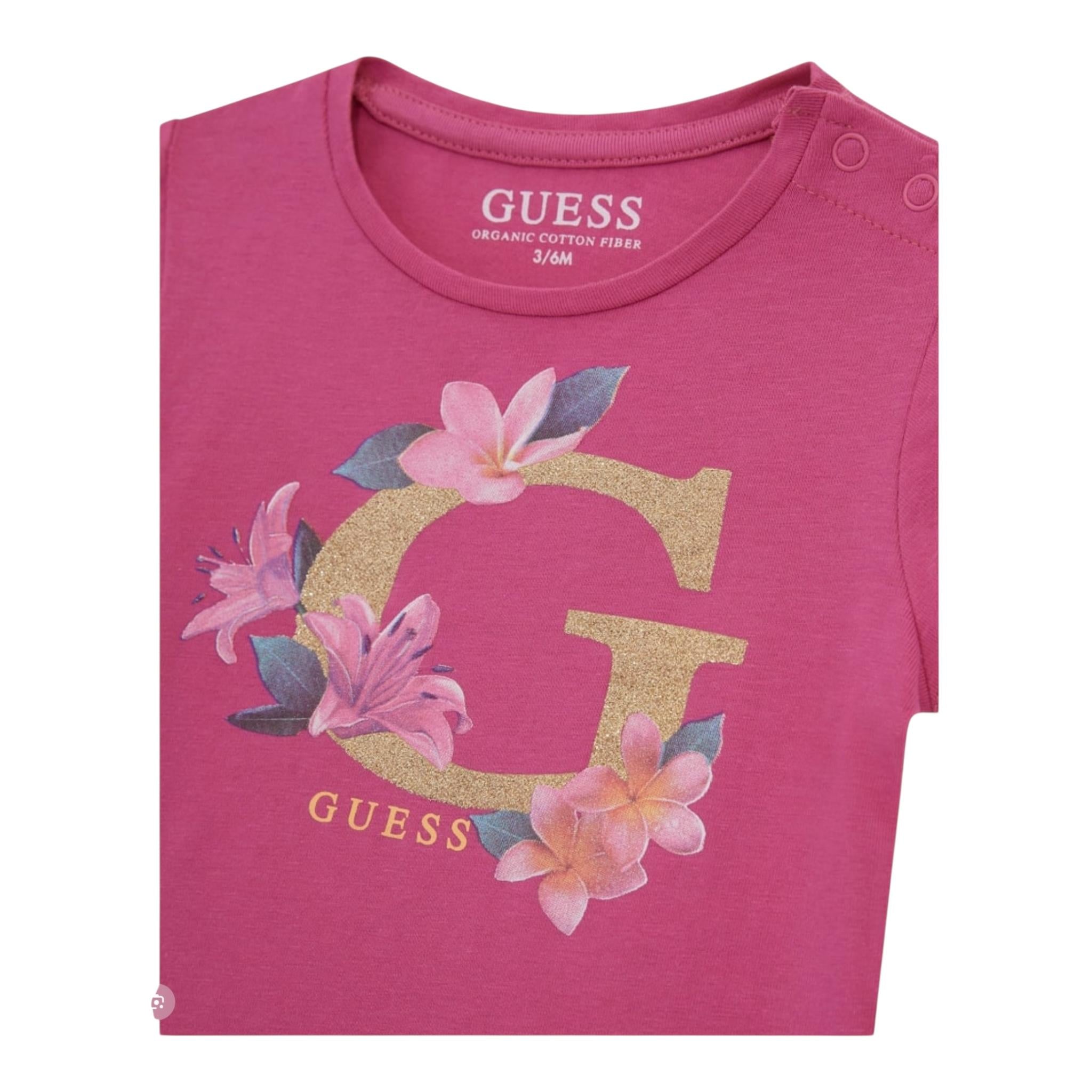 Guess T-Shirt Girocollo Tinta Unita con Stampa per Neonata A5GI02K6YW4X FUXIA GUESS 