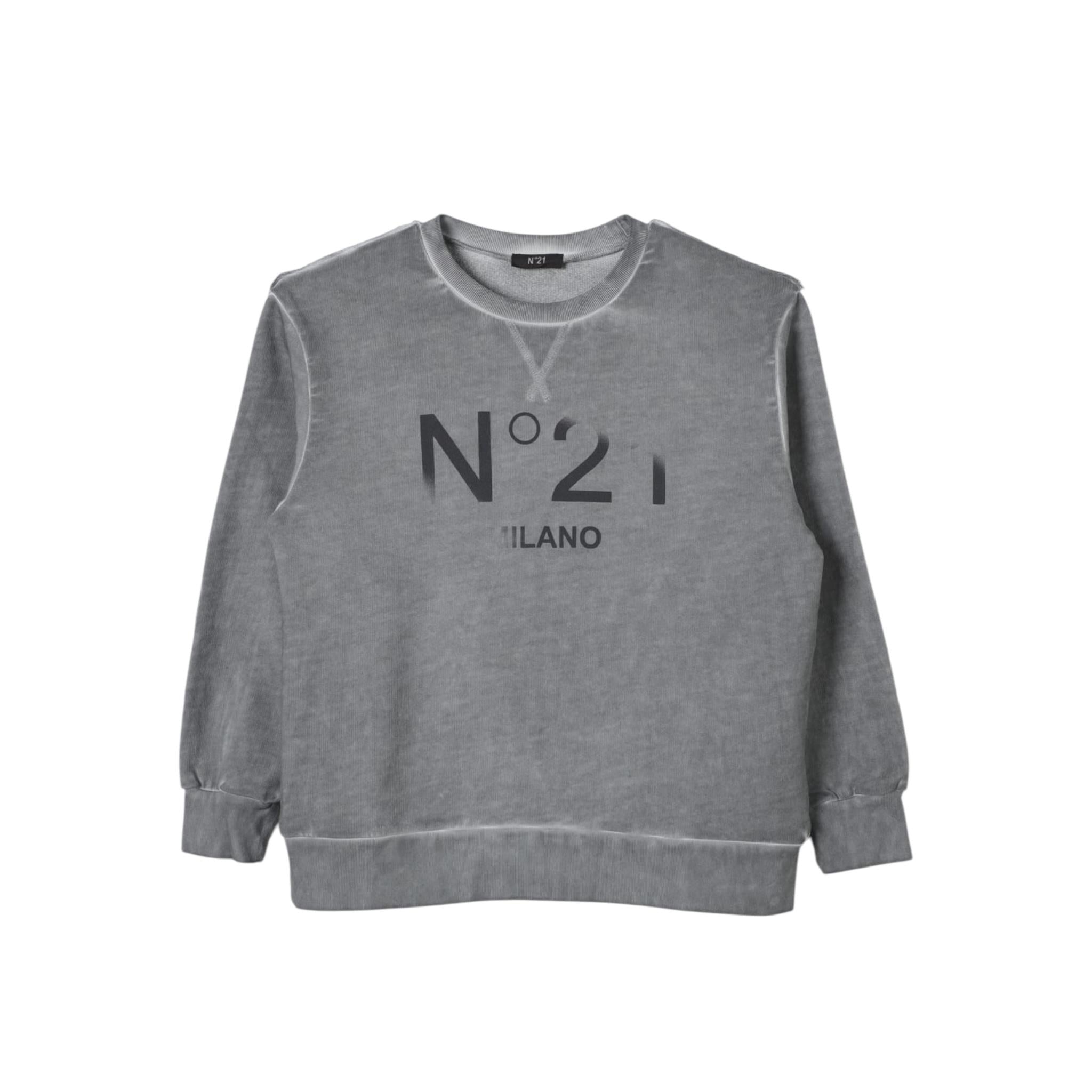 N°21 felpa tinta unita girocollo con stampa Grigio per Bambino N21970 GRIGIO N°21 