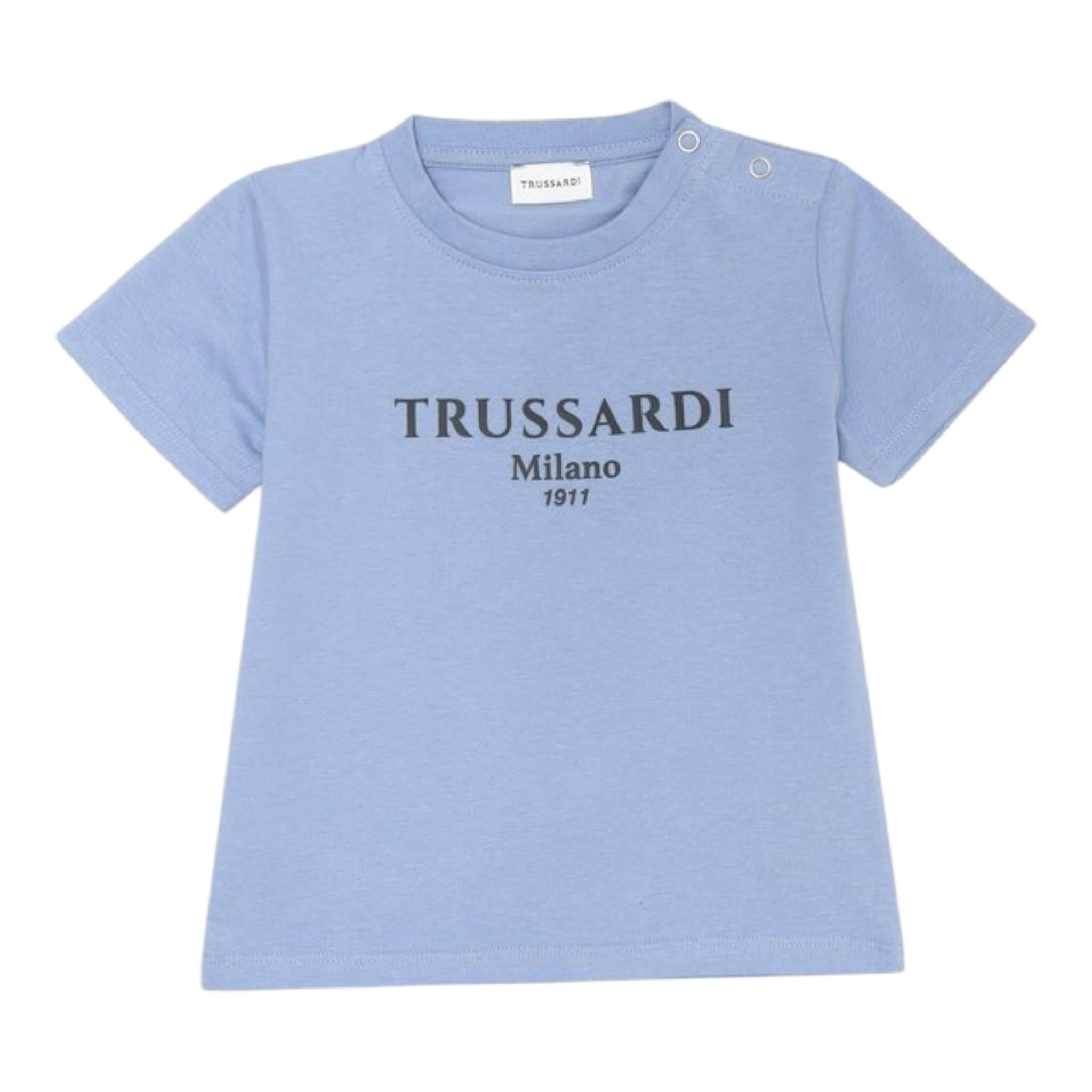 Trussardi T-Shirt Girocollo Tinta Unita con Stampa per Neonato TIP25011TSXX AZZURRO TRUSSARDI 