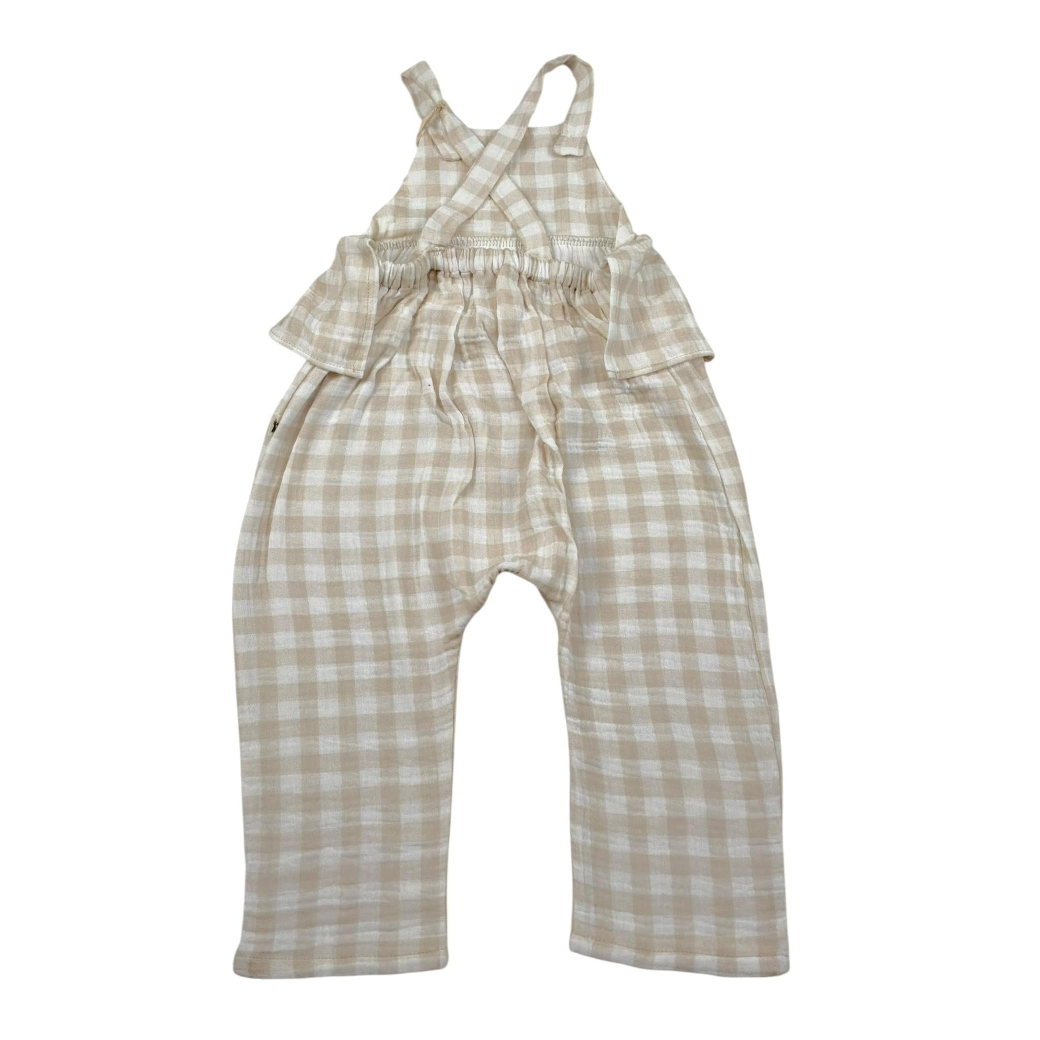 Petit Indi Tuta Intera Bicolore con Fantasia A Quadri per Neonata SS25B2115X BIANCO/BEIGE PETIT INDI 