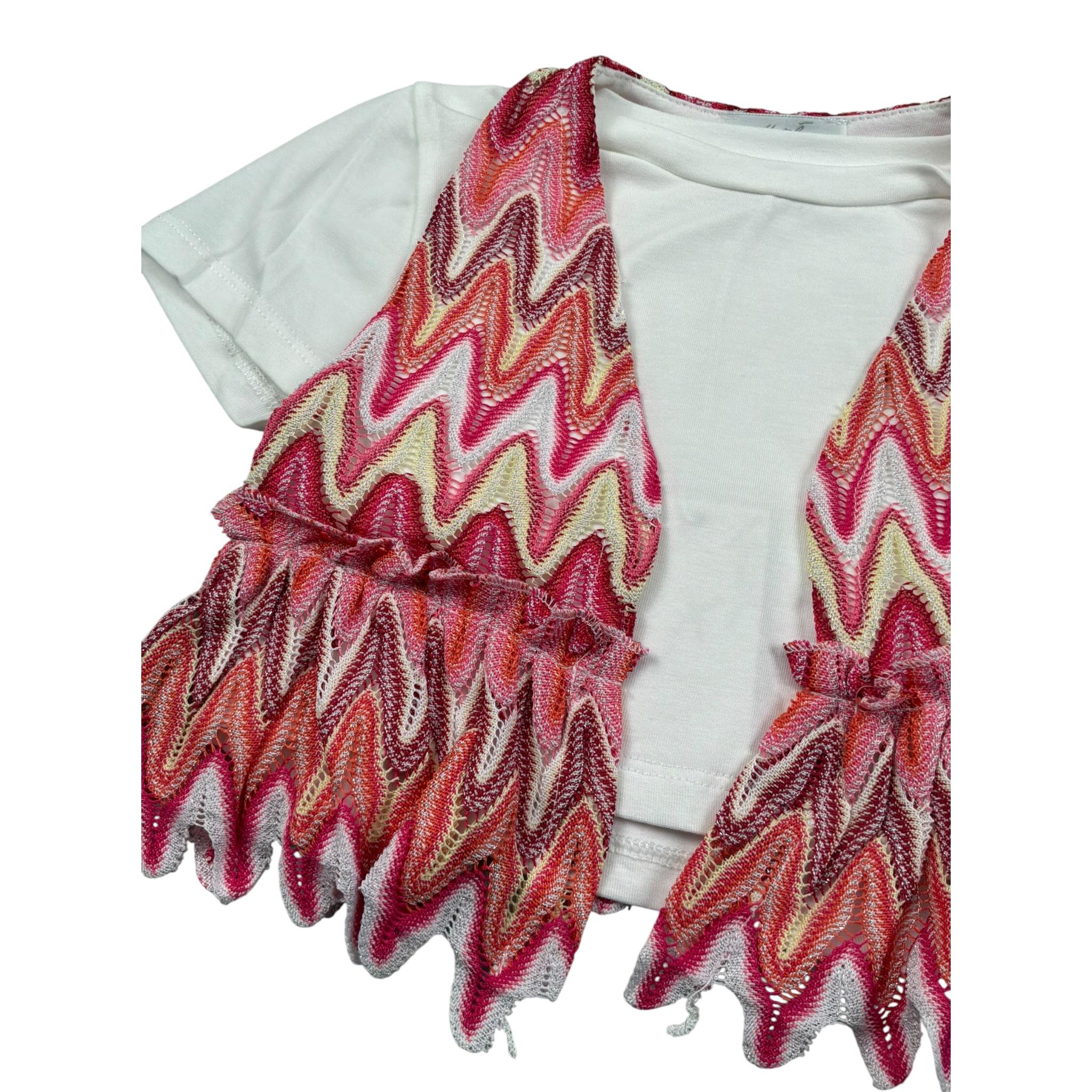 M+E' T-Shirt Girocollo Tinta Unita con Gilet per Bambina UE1749 BIANCO M+E' 