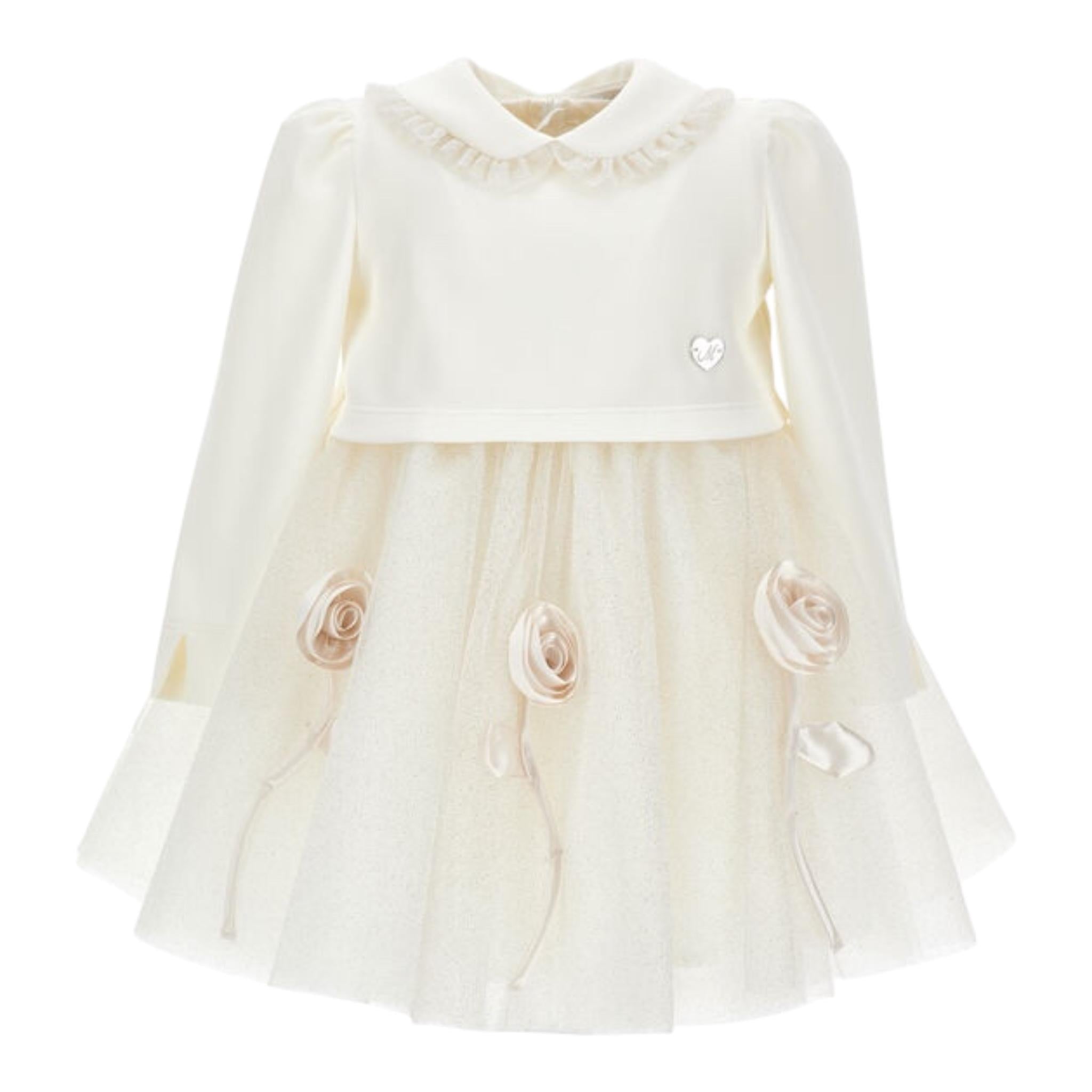 MONNALISA set abito cerimonia-coprispalle tinta unita con rose Bianco per Neonata 73D900 BIANCO MONNALISA 