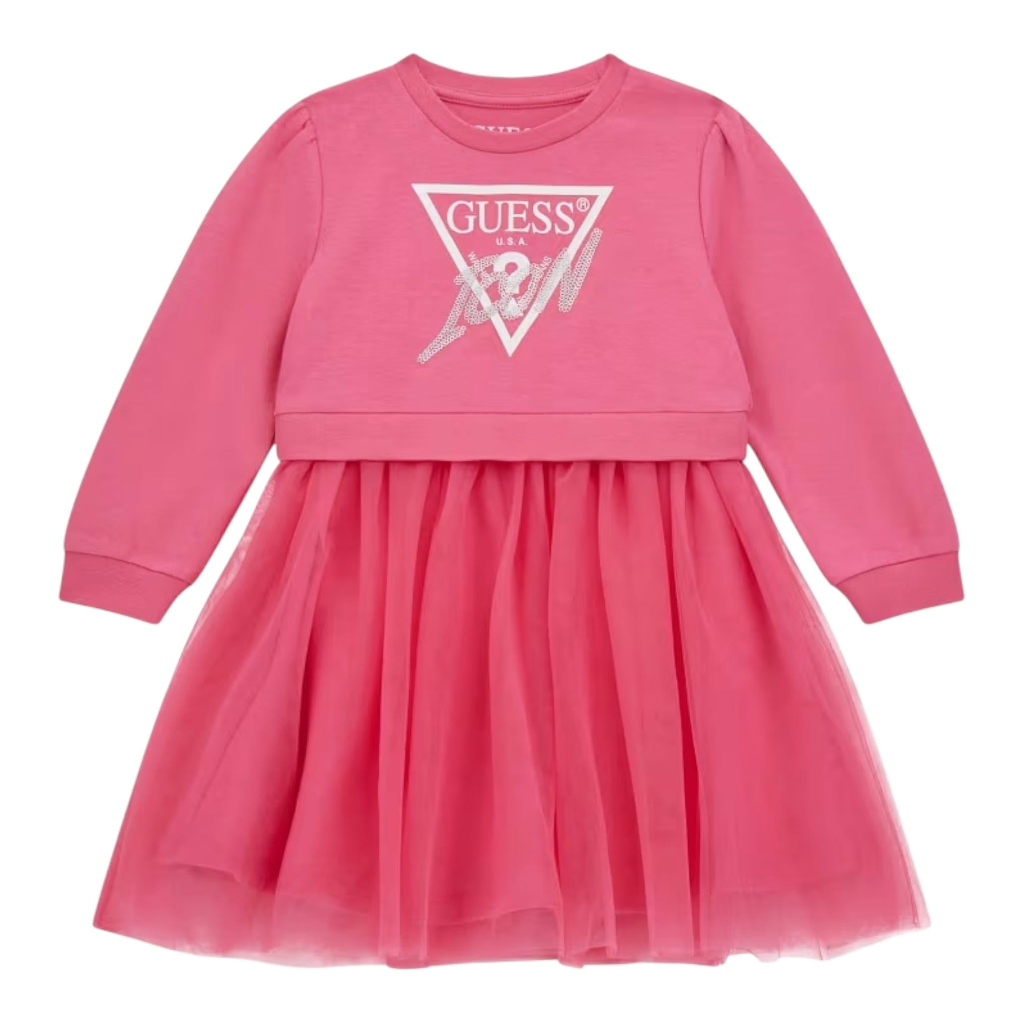 GUESS abito tinta unita con tulle e stampa Rosa per Neonata A4YK03KB8R00 ROSA GUESS 