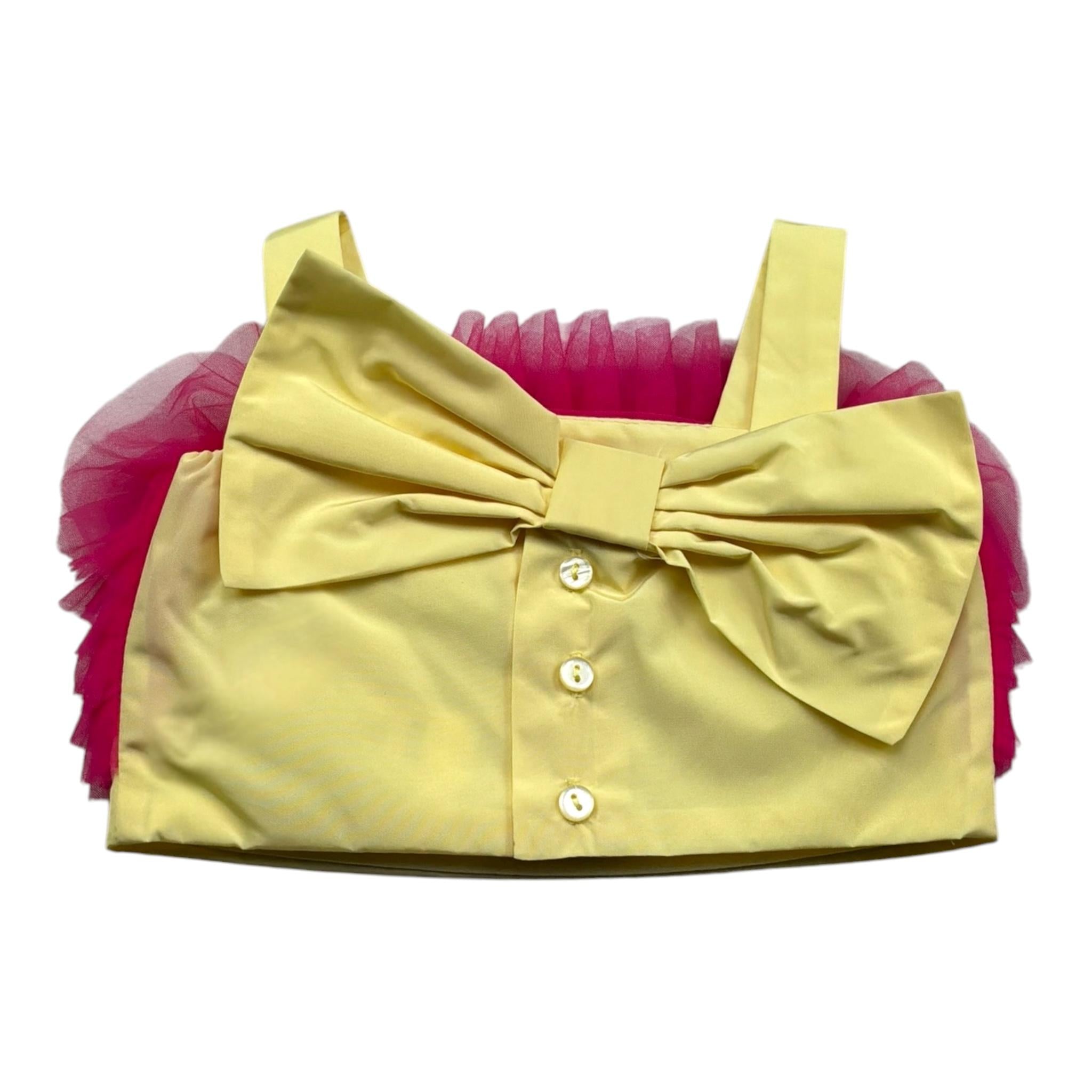 Miss Grant Top Giromanica Tinta Unita con Tulle per Neonata MG1353 GIALLO MISS GRANT 