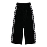 Chiara Ferragni Pantalone In Velluto Tinta Unita Con Profili Logati Nero Per Bambina
