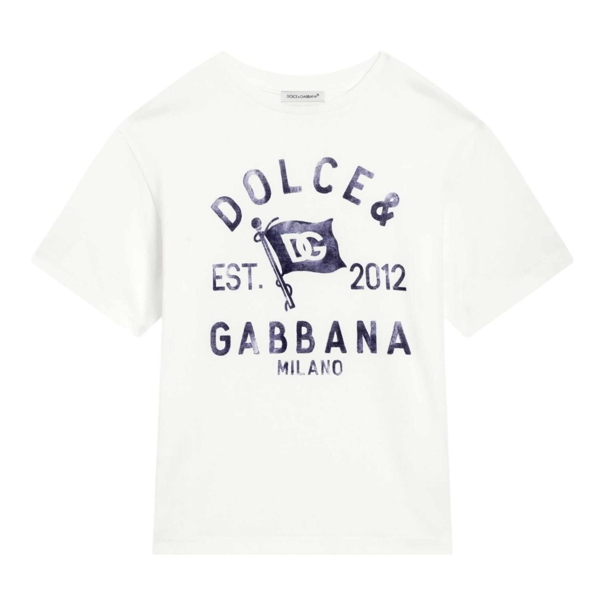 Dolce & Gabbana T-Shirt Girocollo Tinta Unita con Stampa per Neonato L1JTEY BIANCO DOLCE & GABBANA 