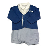 Stella Completo 3Pz Camicia-Cardigan-Salopette Blu per Neonato