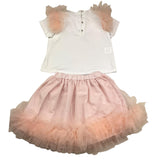 Barcellino Komplett 2-teiliger T-Shirt-Rock zweifarbig weiß/rosa für Baby Mädchen