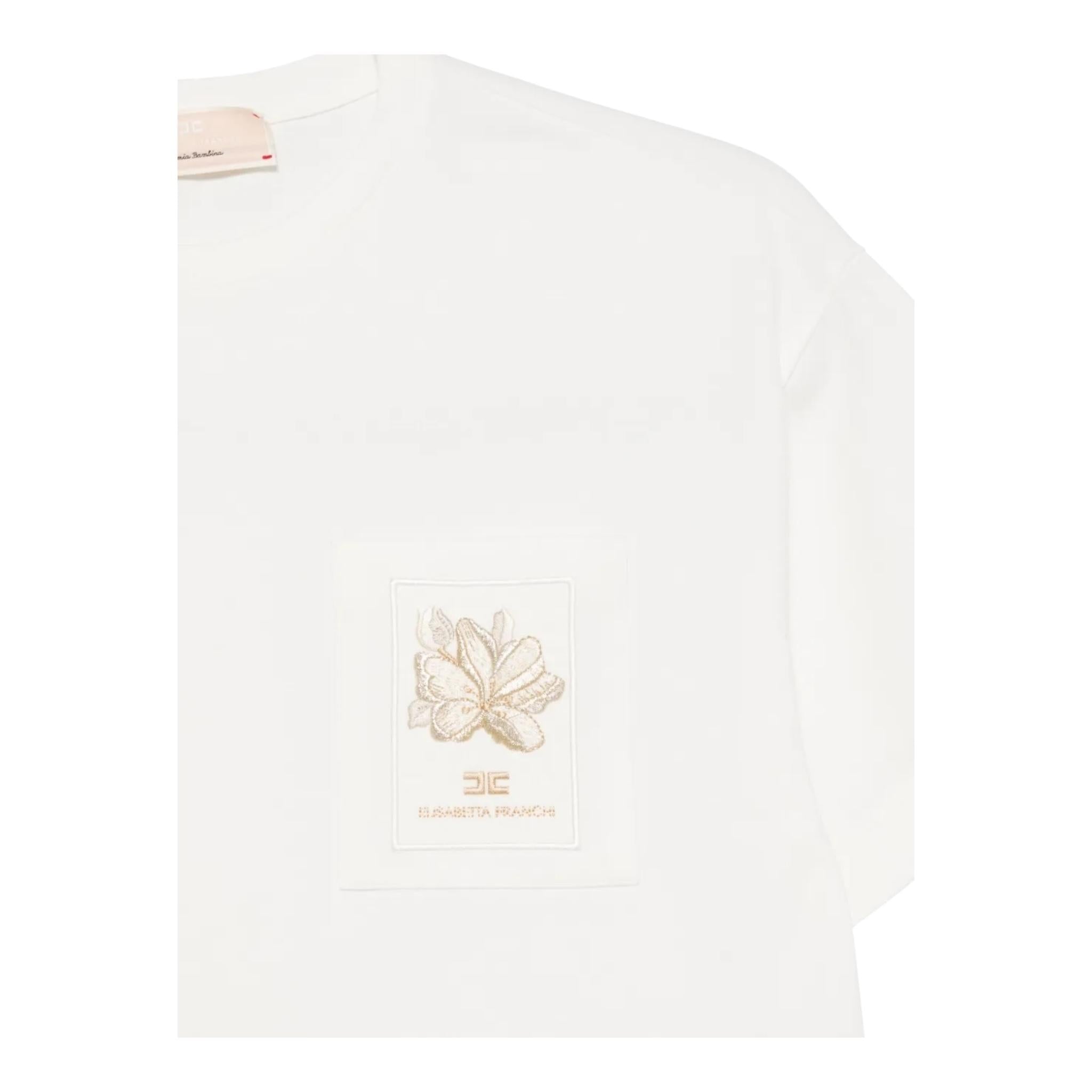 Elisabetta Franchi T-Shirt Girocollo Tinta Unita con Logo per Bambina EFTS232X PANNA ELISABETTA FRANCHI 