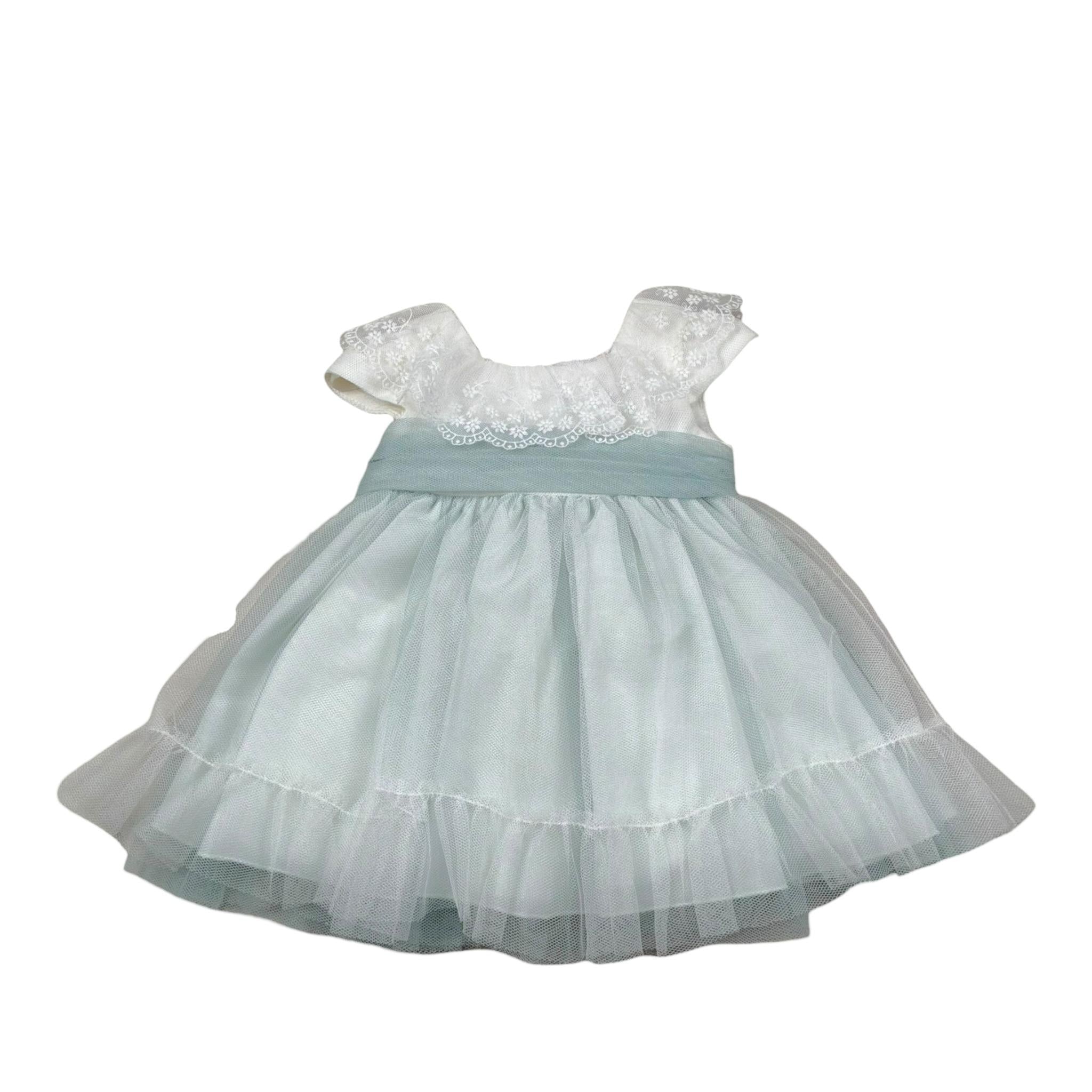 Amaya Abito Mezza Manica Tinta Unita con Tulle per Neonata 591004 BIANCO/VERDE AMAYA 