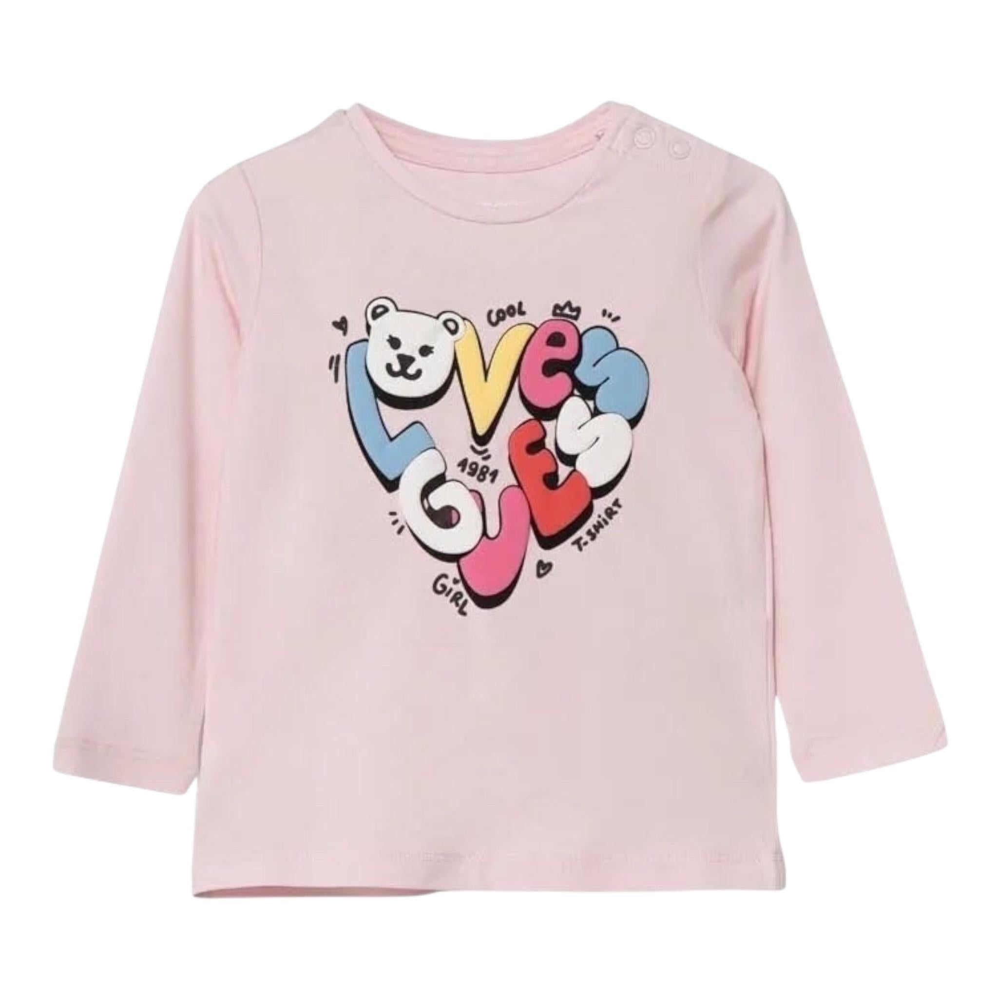 GUESS shirt girocollo tinta unita con stampa Rosa per Neonata A4YI01K6YW4X ROSA GUESS 