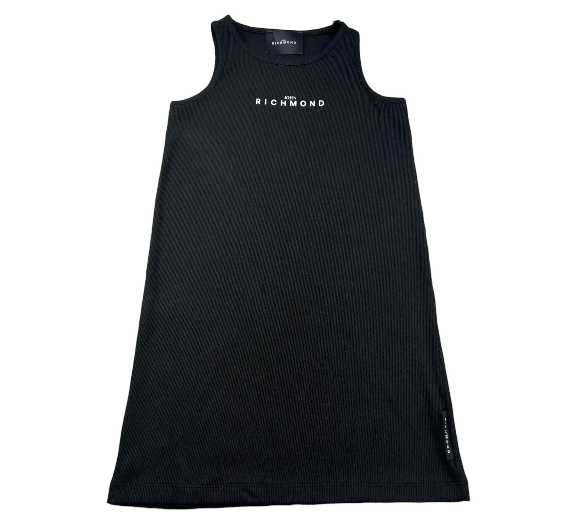 John Richmond Abito Giromanica Tinta Unita con Logo per Bambina RGP26003VE NERO JOHN RICHMOND 