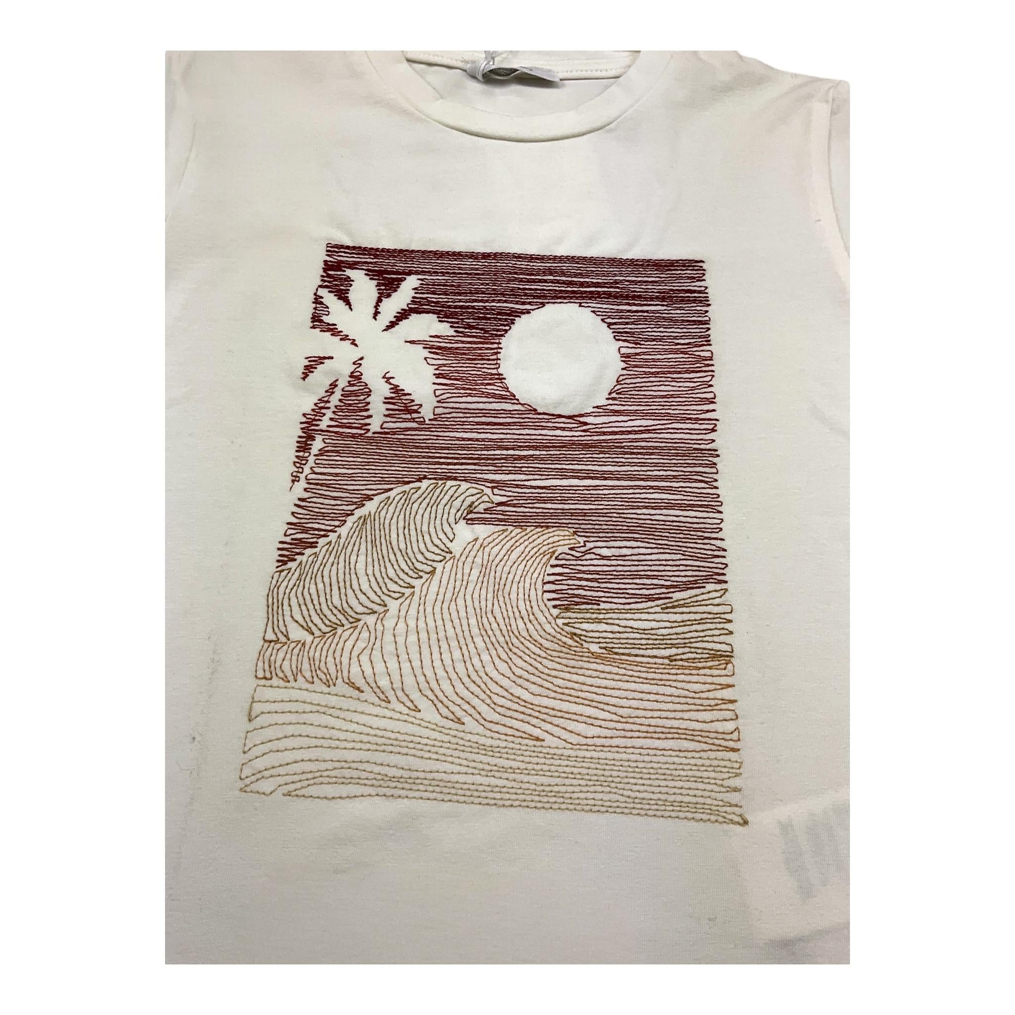 M+E' T-Shirt Girocollo Tinta Unita con Stampa In Contrasto per Neonato UEM0483 PANNA M+E' 