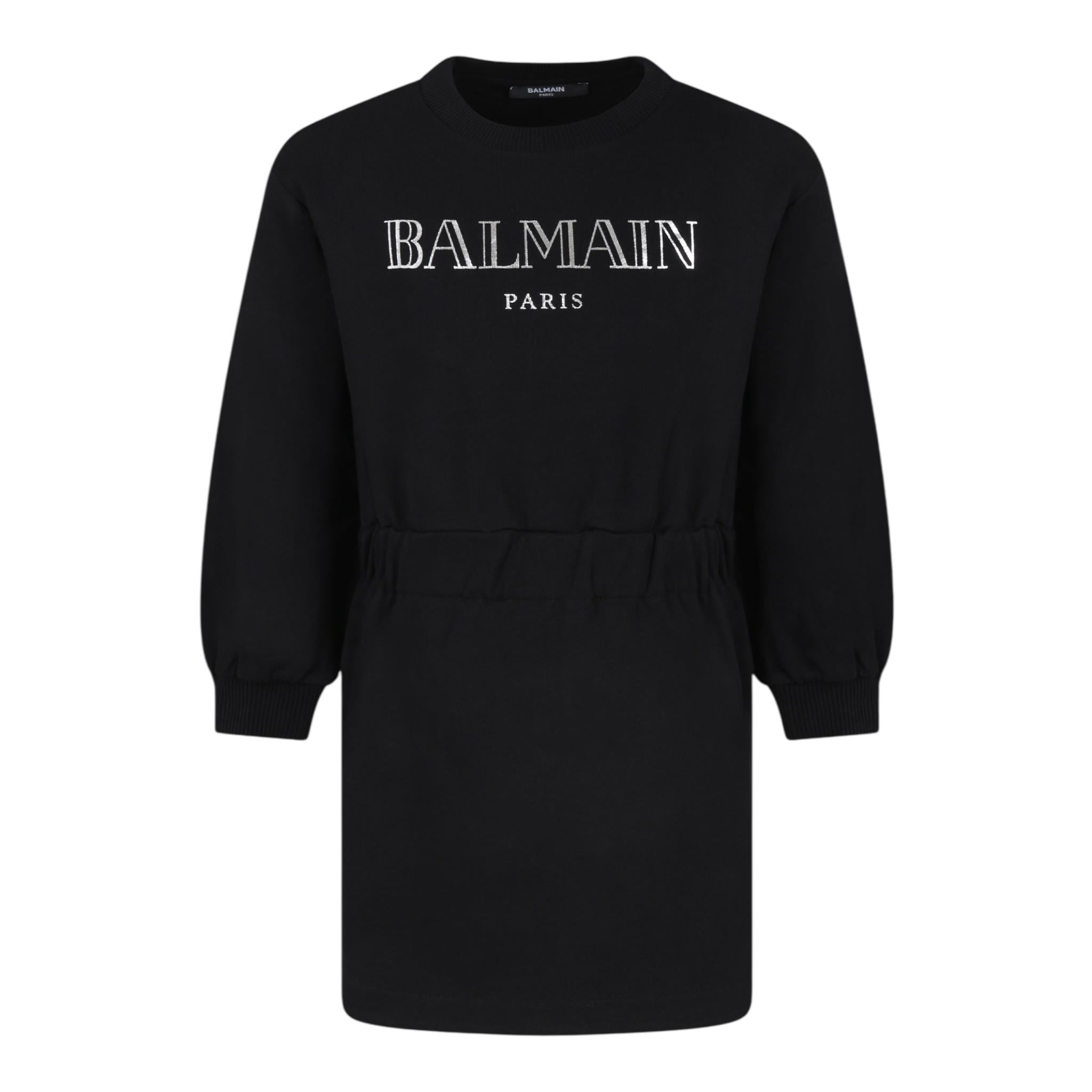 BALMAIN abito in felpa tinta unita con stampa Nero per Bambina BV1A60 NERO BALMAIN 