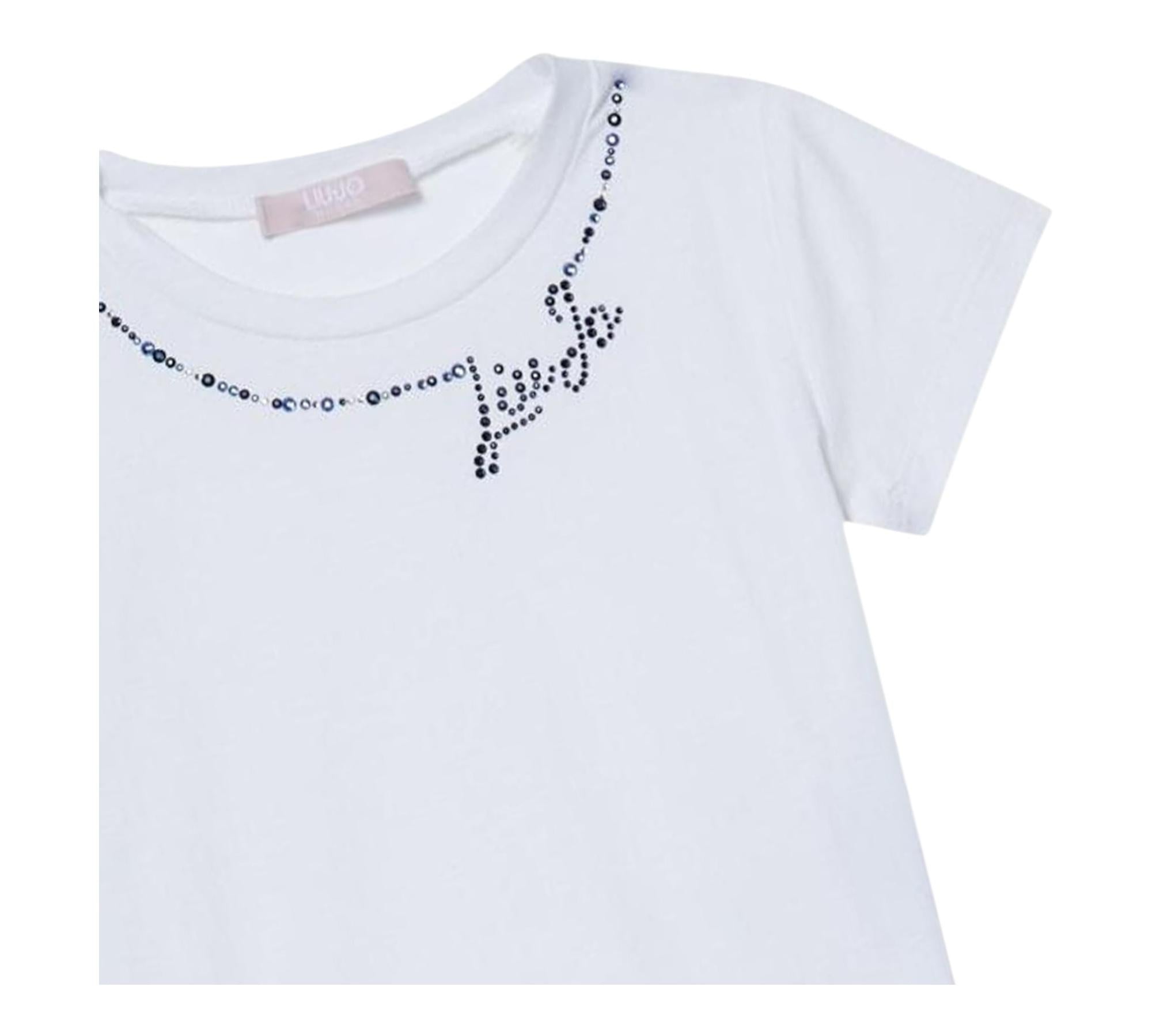 Liu Jo T-Shirt Girocollo Tinta Unita con Brillantini per Bambina KA5040 BIANCO LIU JO 