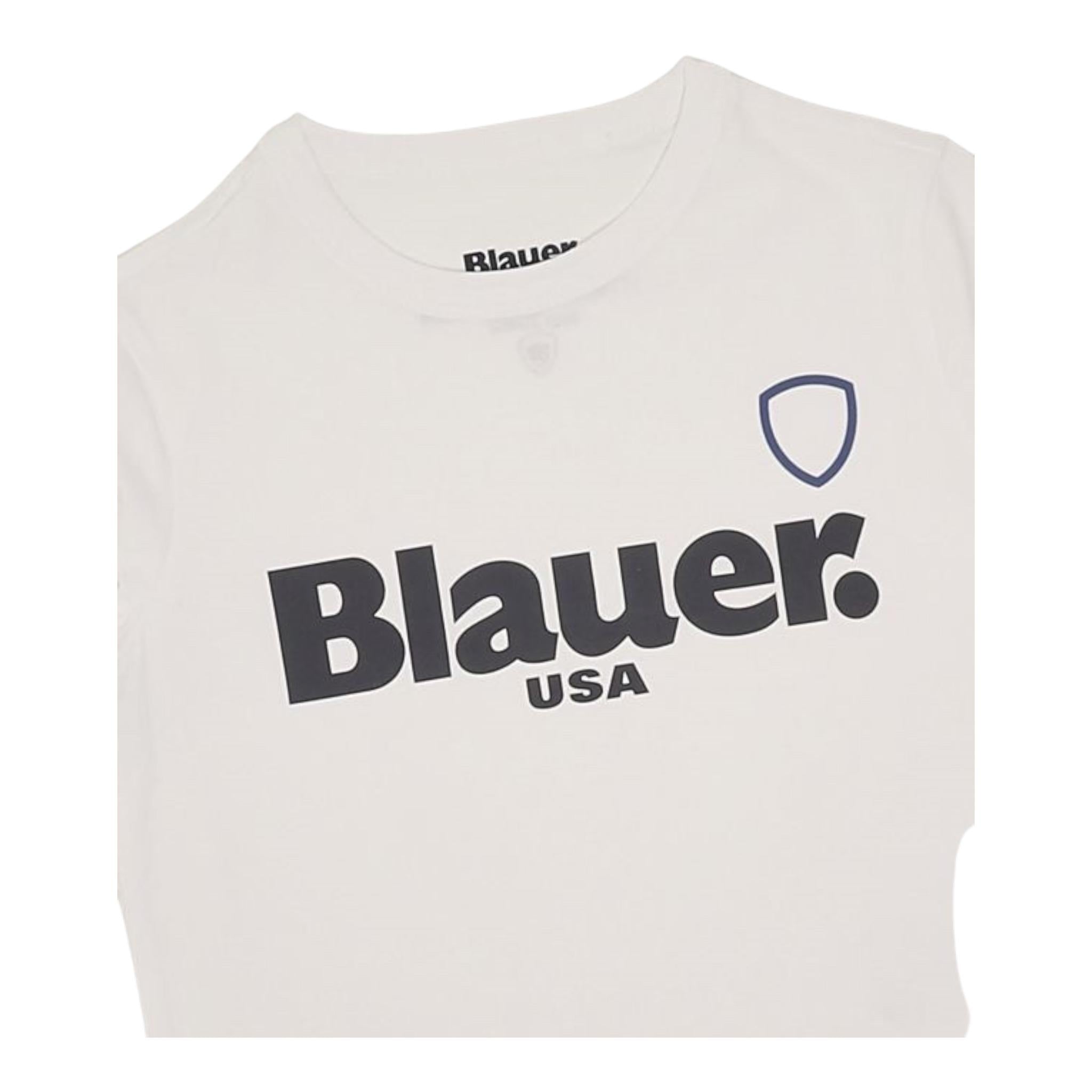 Blauer T-Shirt Giricollo Tinta Unita con Stampa per Bambino 24SBLKH02507 BIANCO BLAUER 