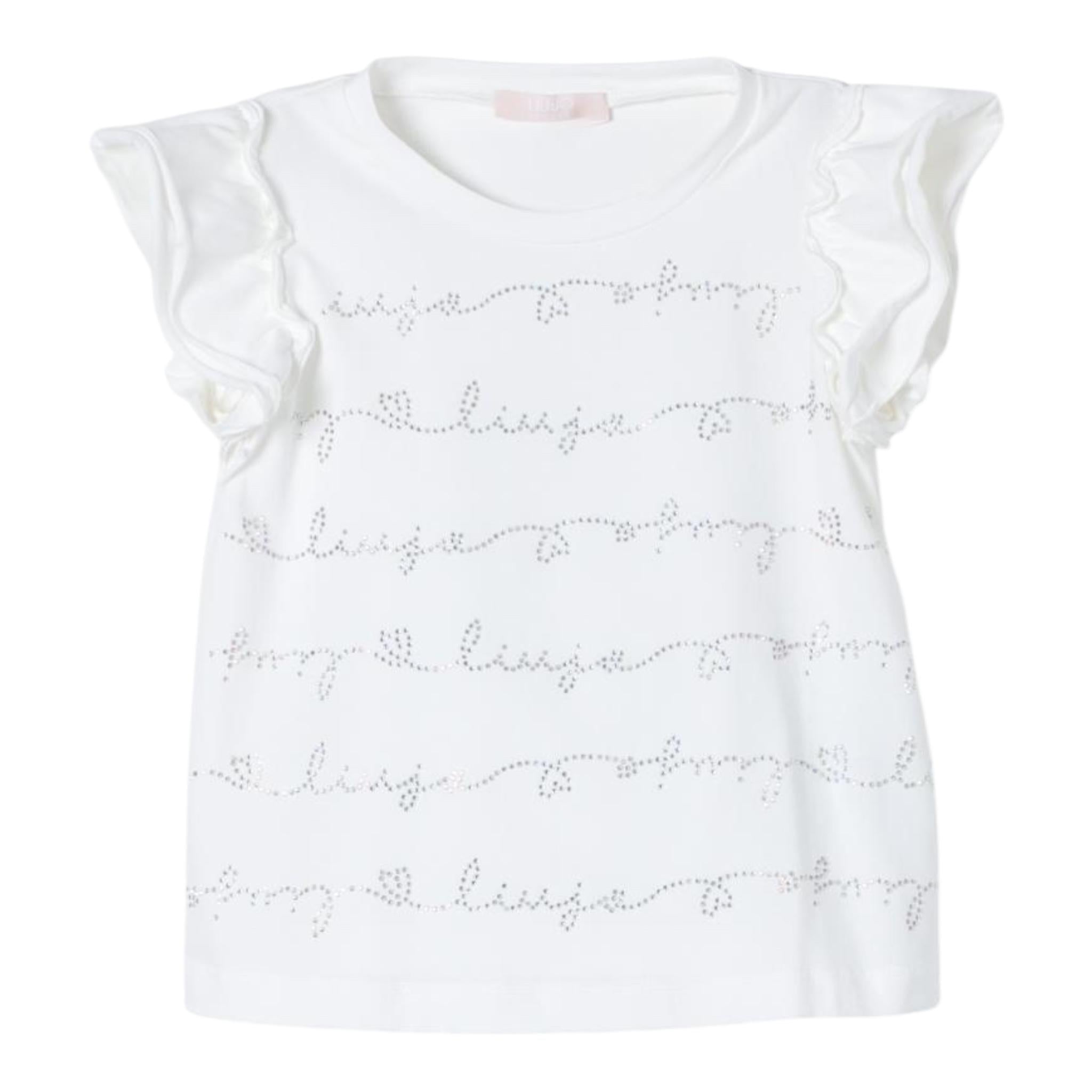 Liu Jo T-Shirt Girocollo Tinta Unita con Brillantini per Bambina KA4048JX BIANCO LIU JO 