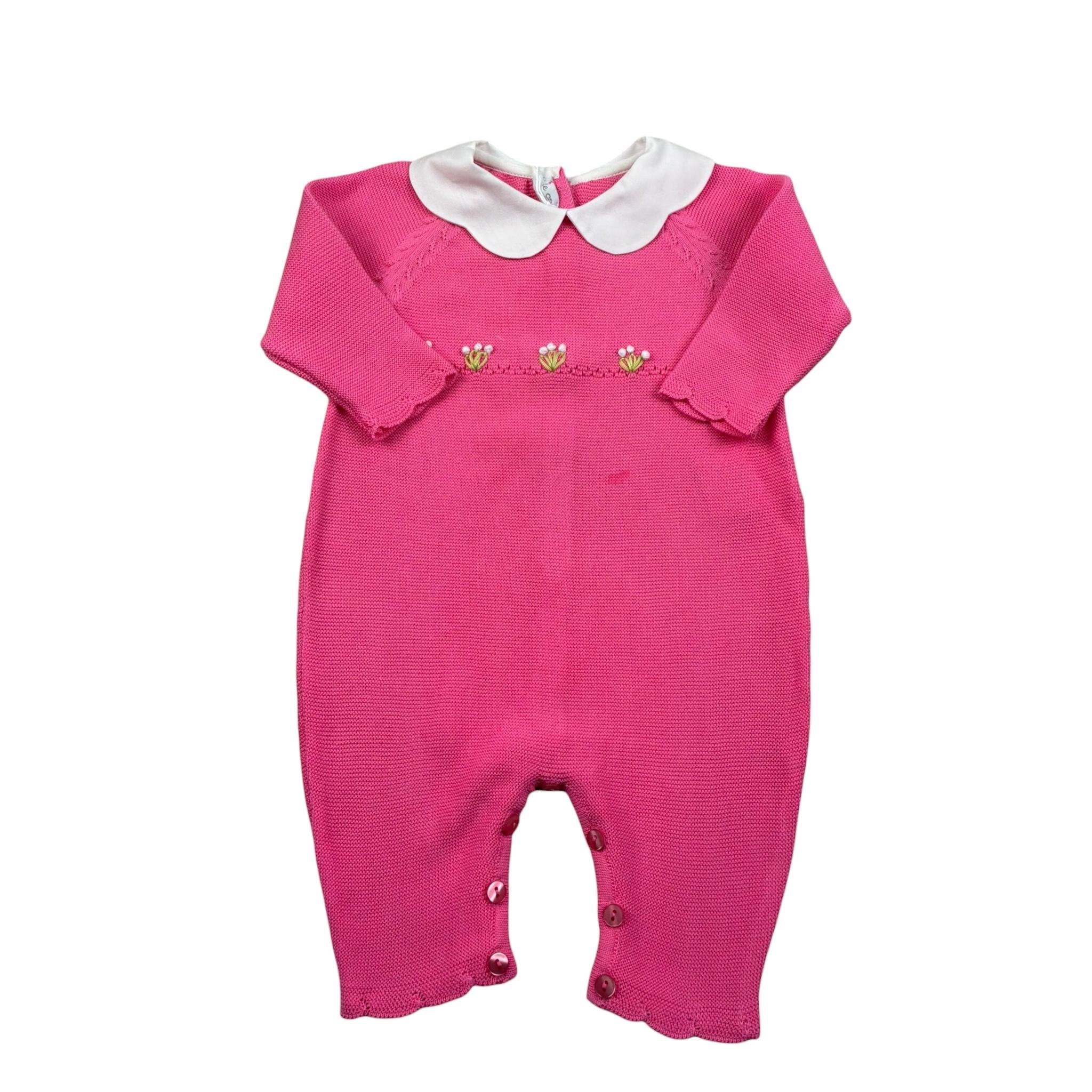 Le Coconne Tutina Tinta Unita con Ricami E Colletto per Neonata LCN2438 FUXIA LE COCONNE 