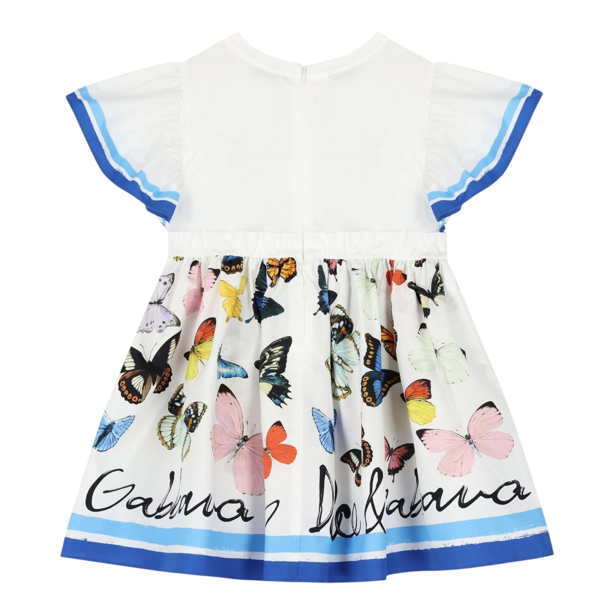 Dolce & Gabbana Abito Tinta Unita Giromanica con Stampa per Bambina L5JD9P BIANCO DOLCE & GABBANA 