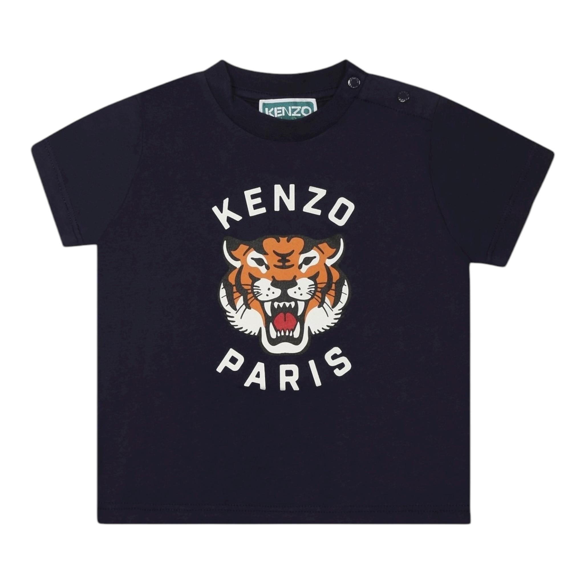Kenzo T-Shirt Girocollo Tinta Unita con Stampa per Neonato K60977 BLU KENZO 