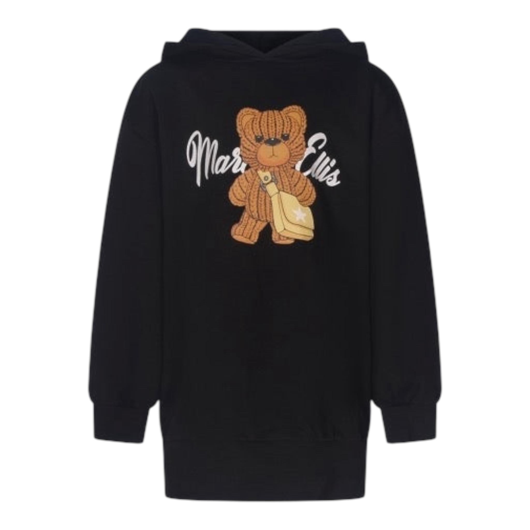 MARC ELLIS abito felpa con cappuccio tinta unita con stampa orso Nero per Bambina JMJMX00266 NERO MARC ELLIS 