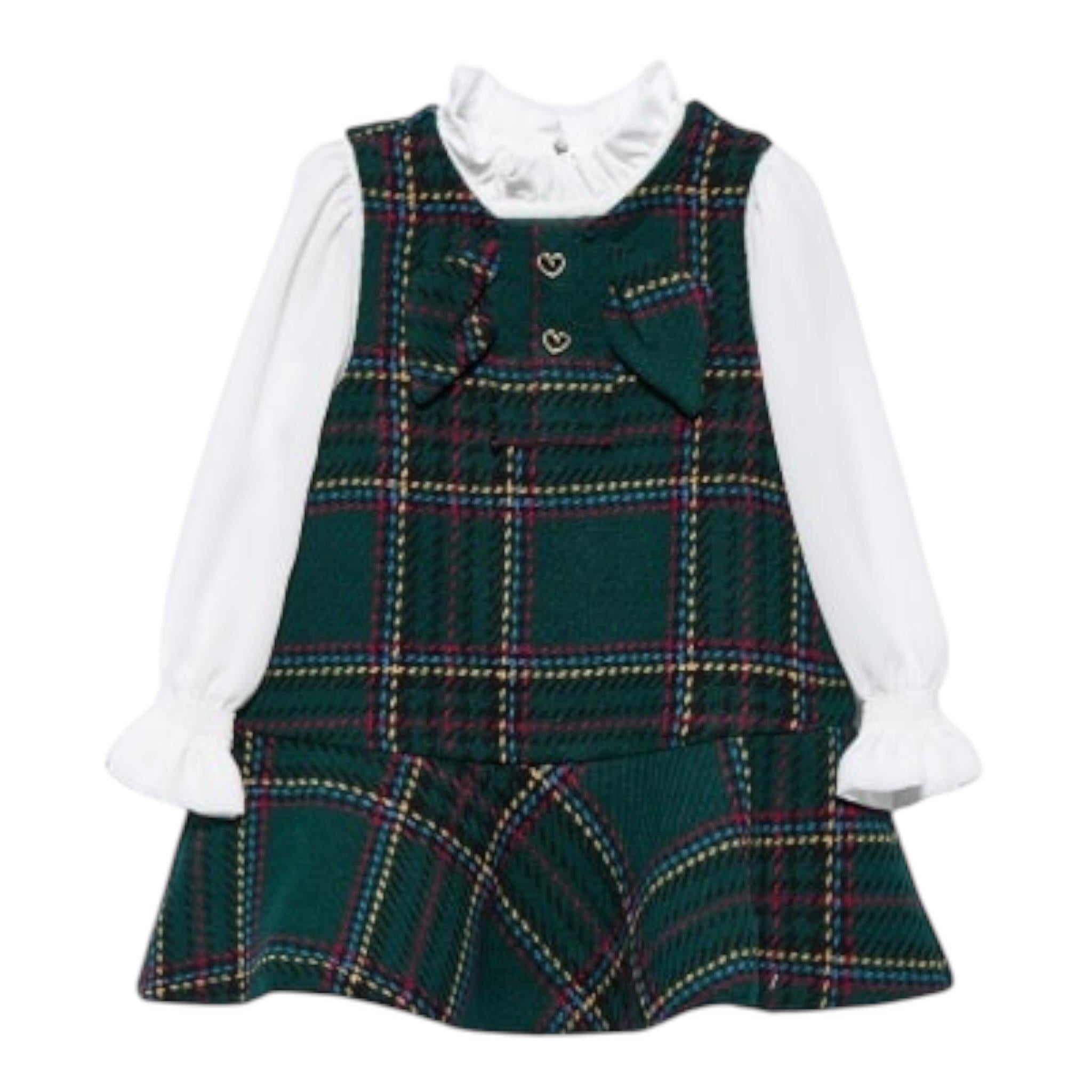 ABEL & LULA abito tinta unita con finta camicia e fantasia Verde per Neonata 5511 VERDE ABEL & LULA 